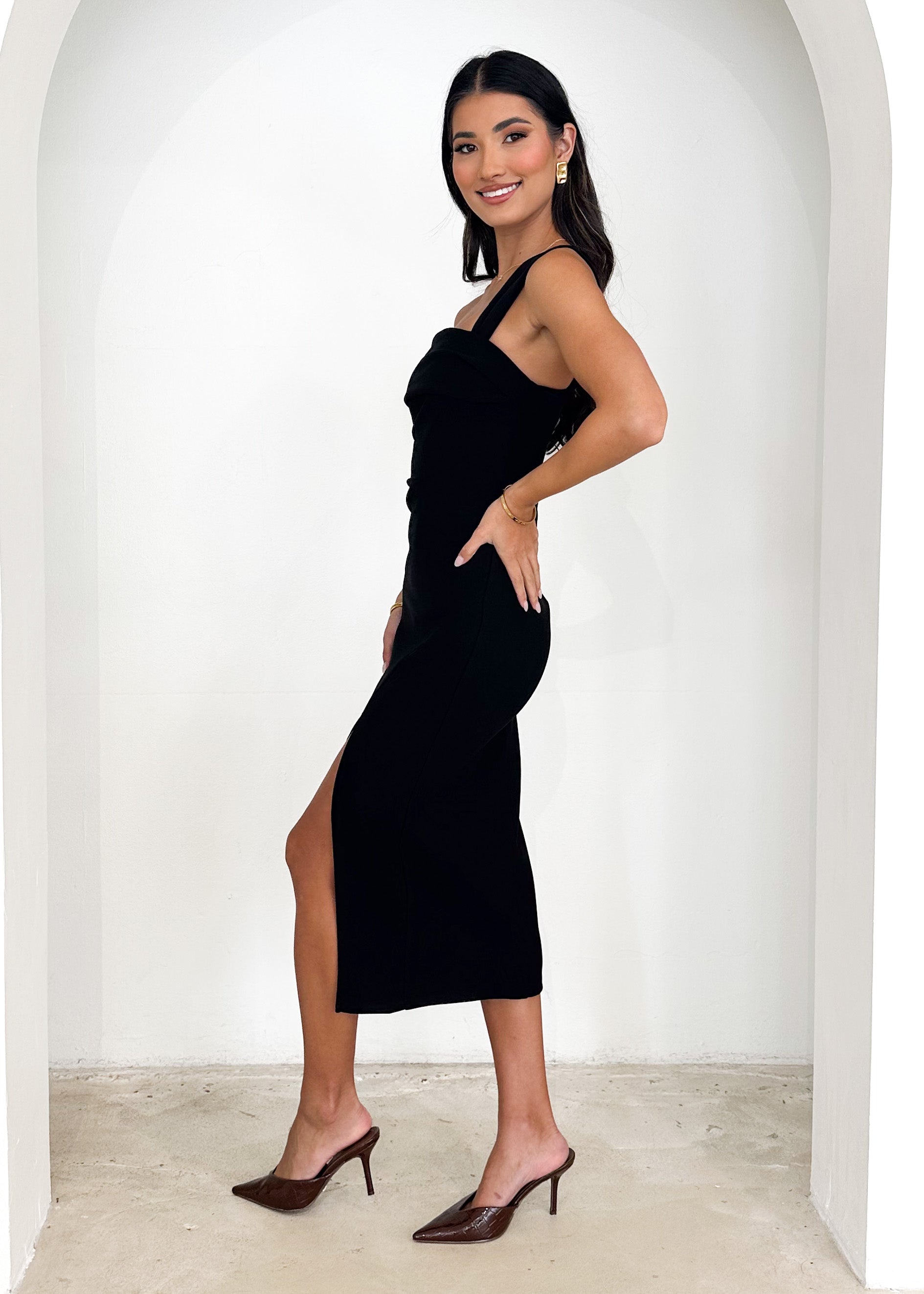 Tallat Asymmetric Midi Dress - Black
