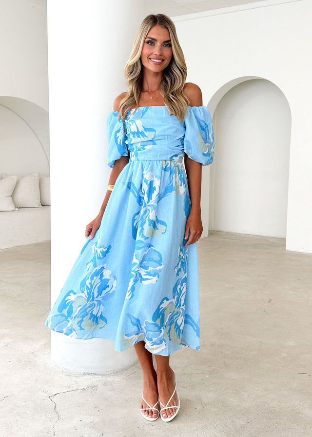 Pollen Midi Dress - Blue Floral