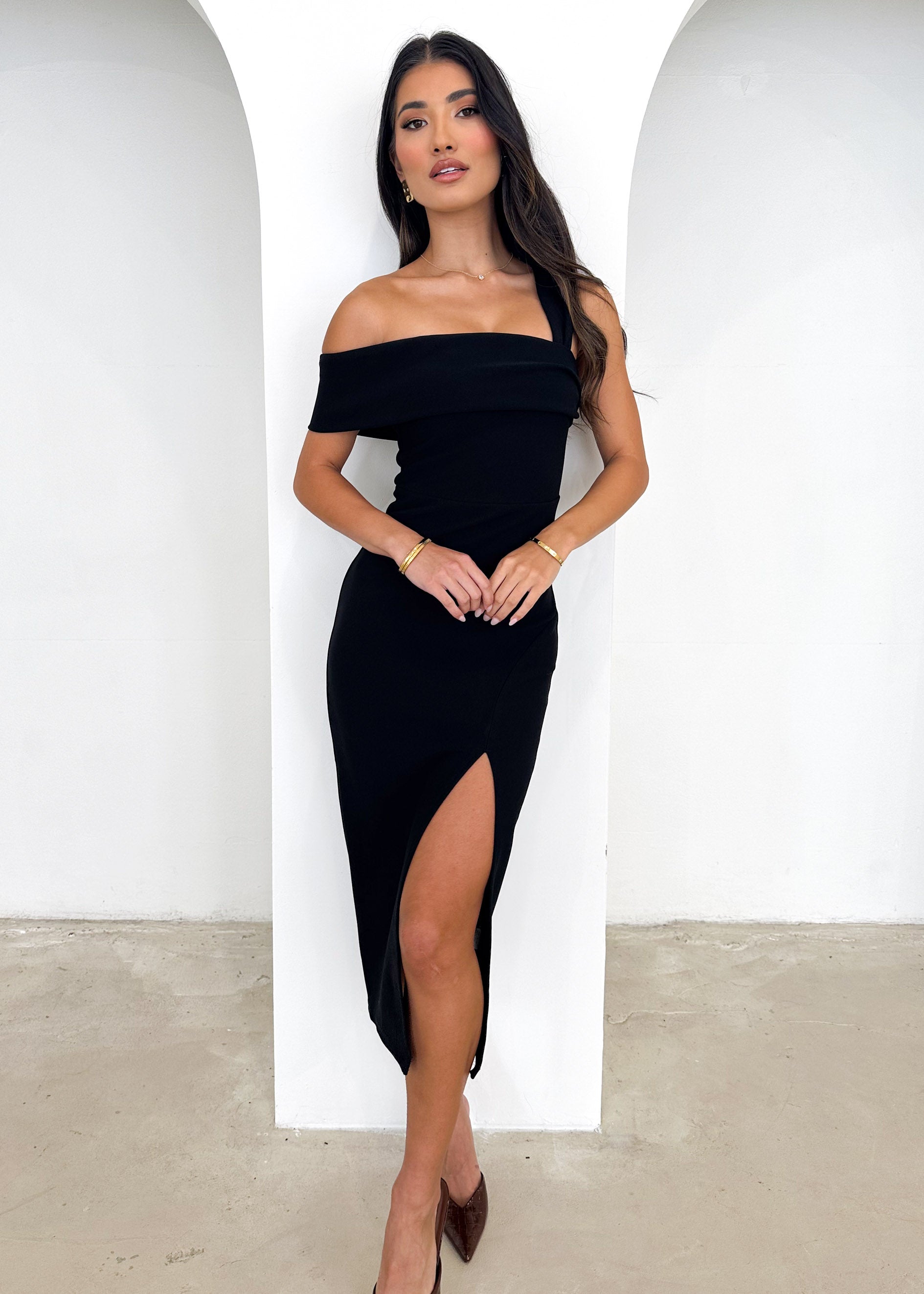 Tallat Asymmetric Midi Dress - Black