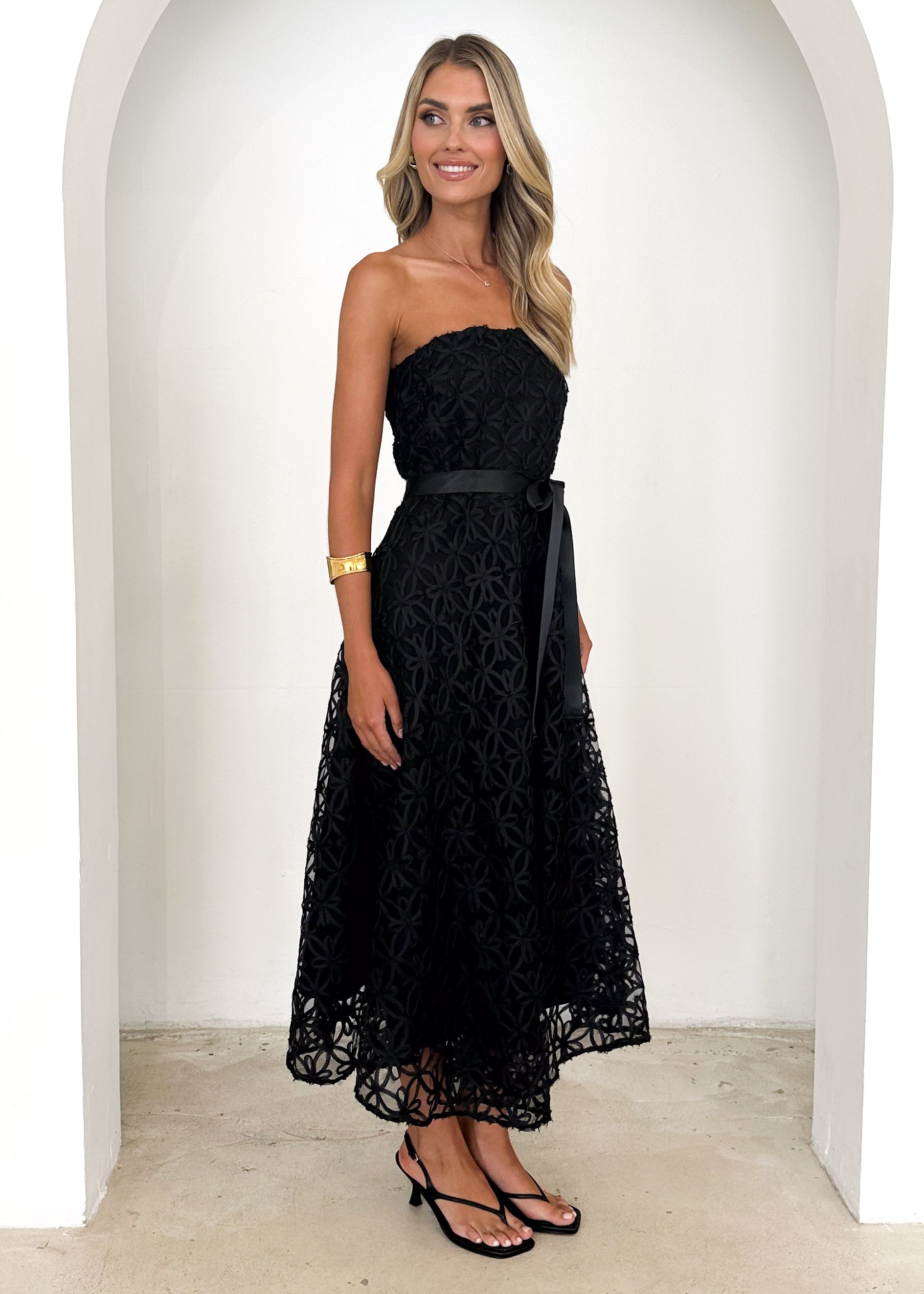 Maddy Strapless Midi Dress - Black