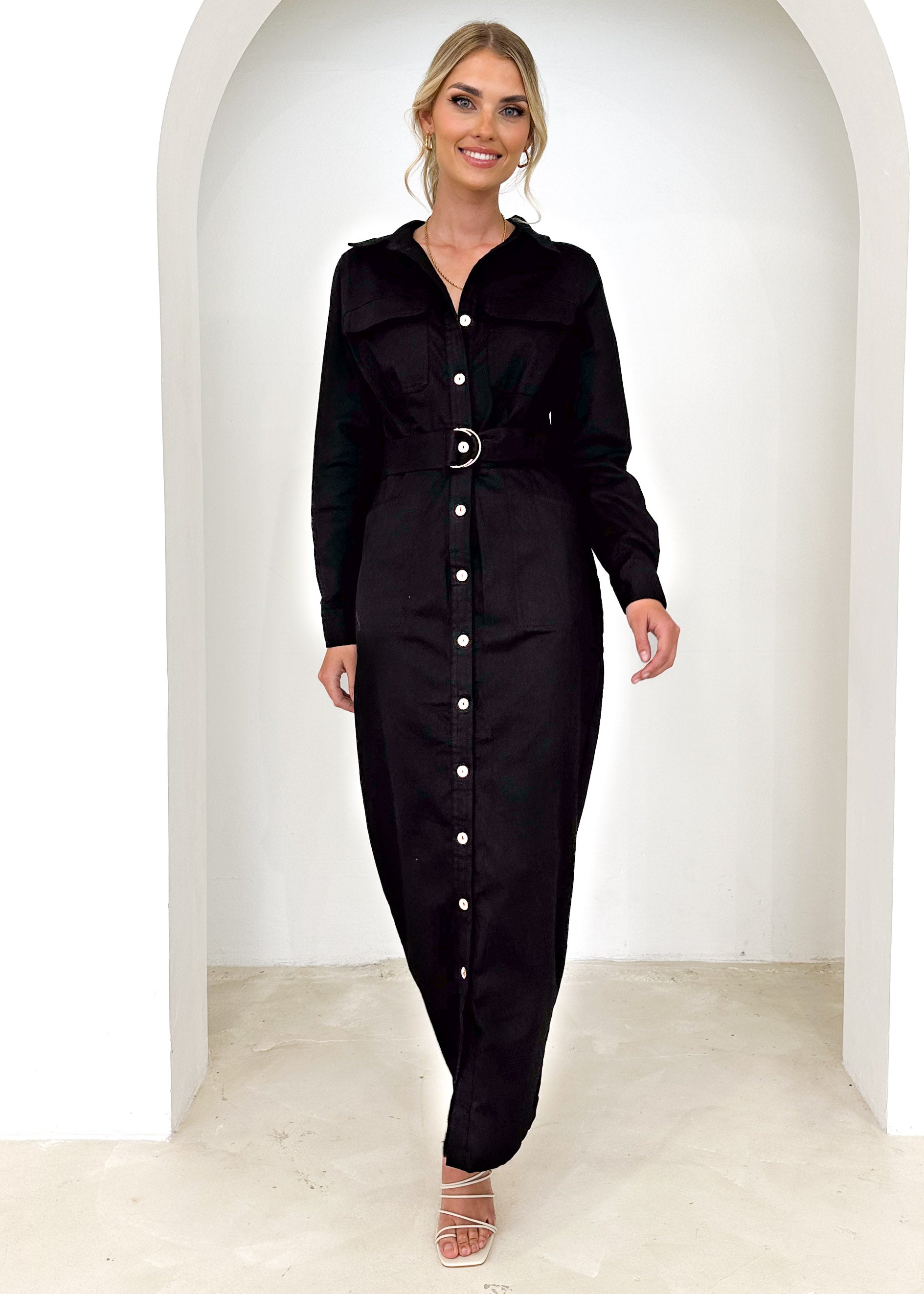 Tylah Denim Midi Dress - Black