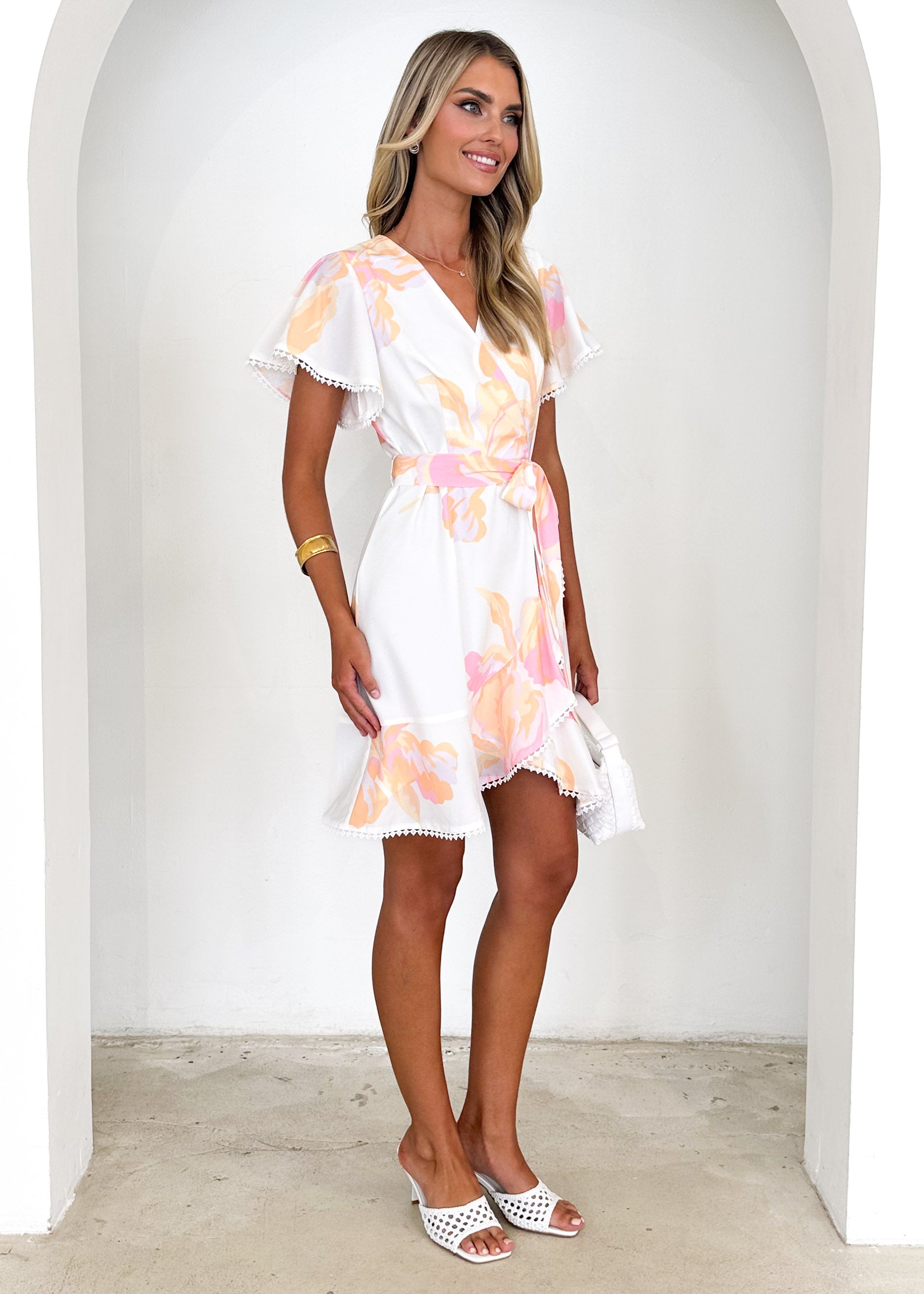 Taquile Wrap Dress - Peach Floral