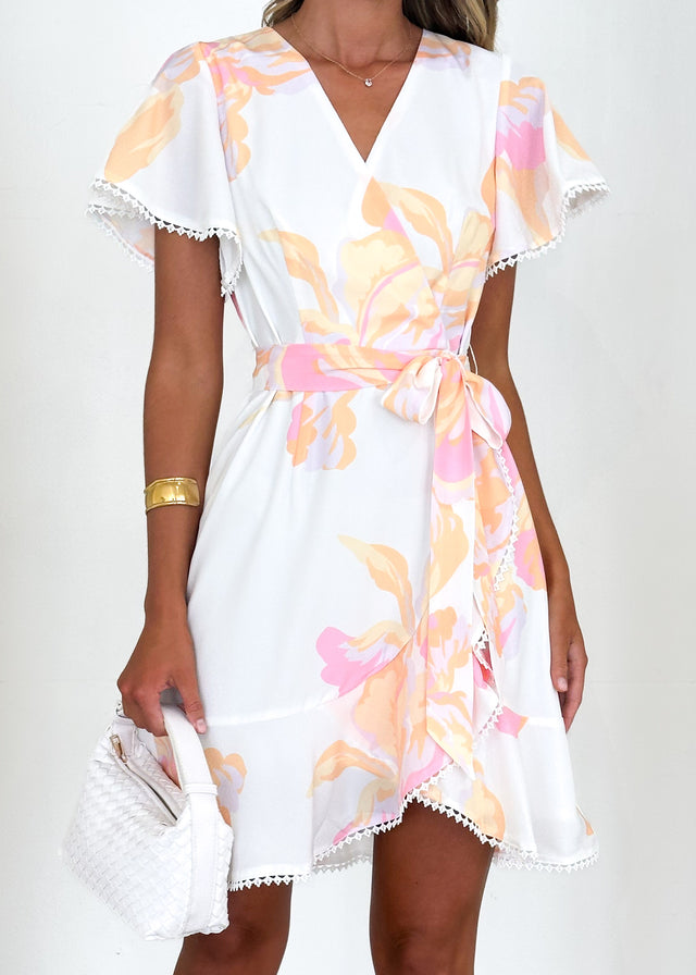 Taquile Wrap Dress - Peach Floral