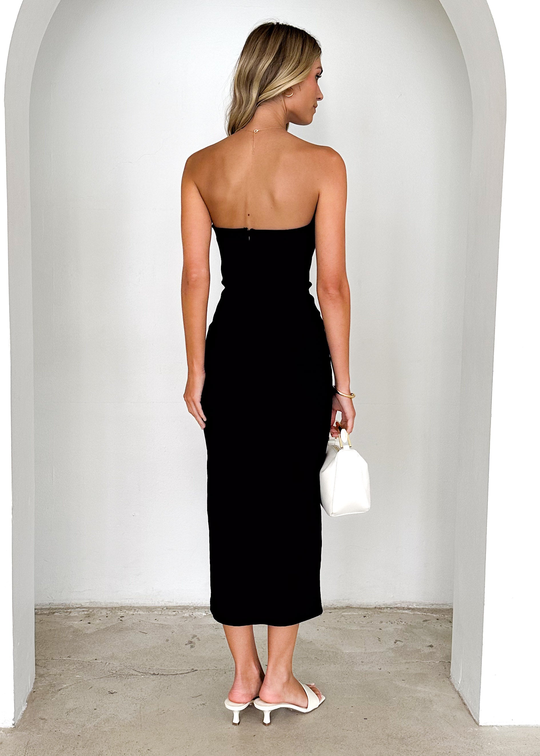 Rihanna Strapless Midi Dress - Black