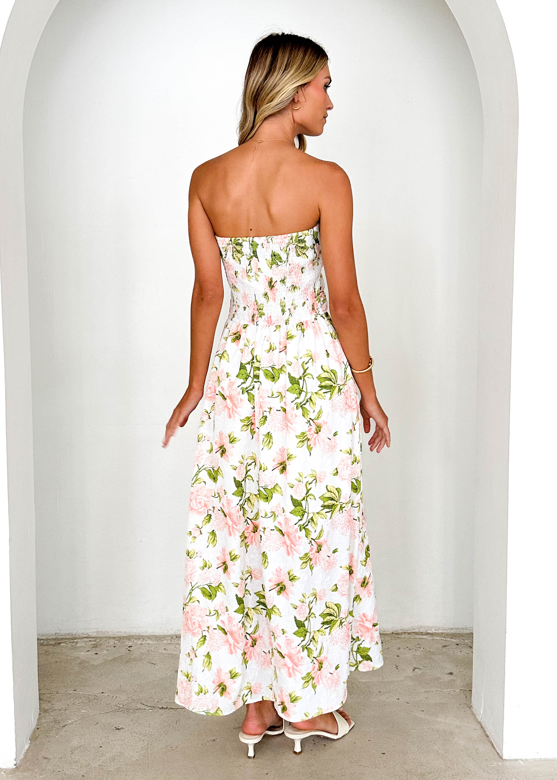 Naples Strapless Maxi Dress - Peach Floral