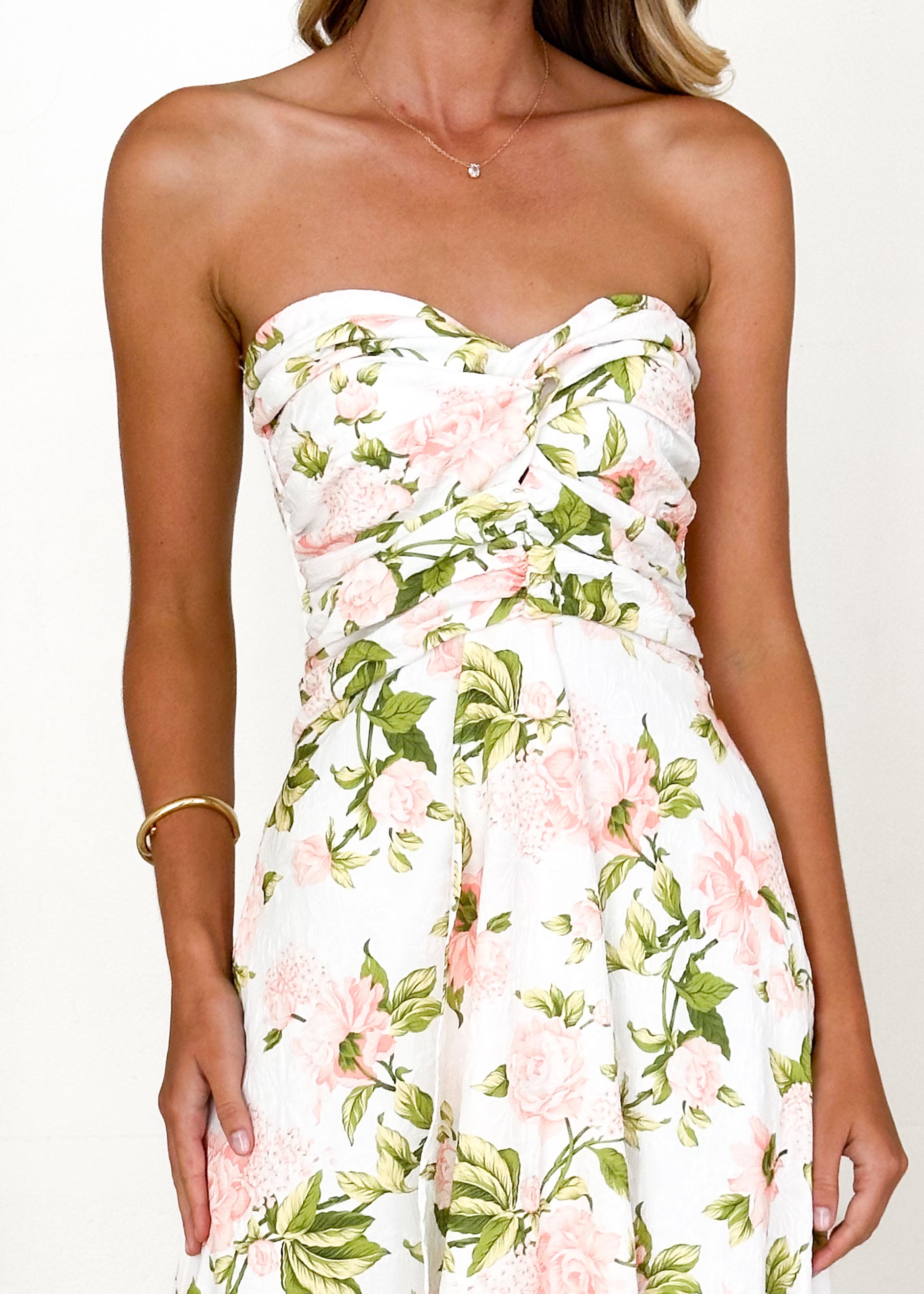 Naples Strapless Maxi Dress - Peach Floral