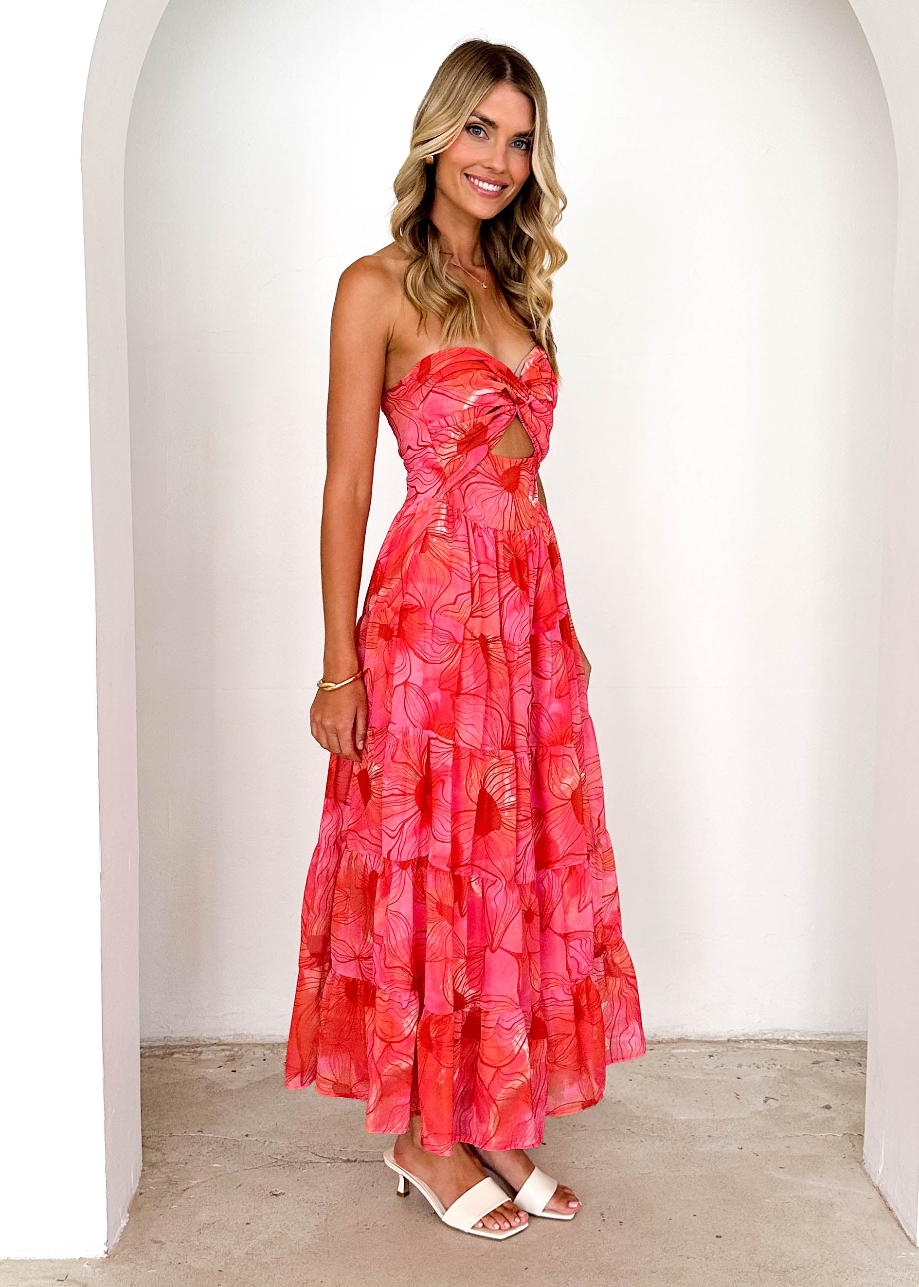 Noda Strapless Maxi Dress - Strawberry Abstract