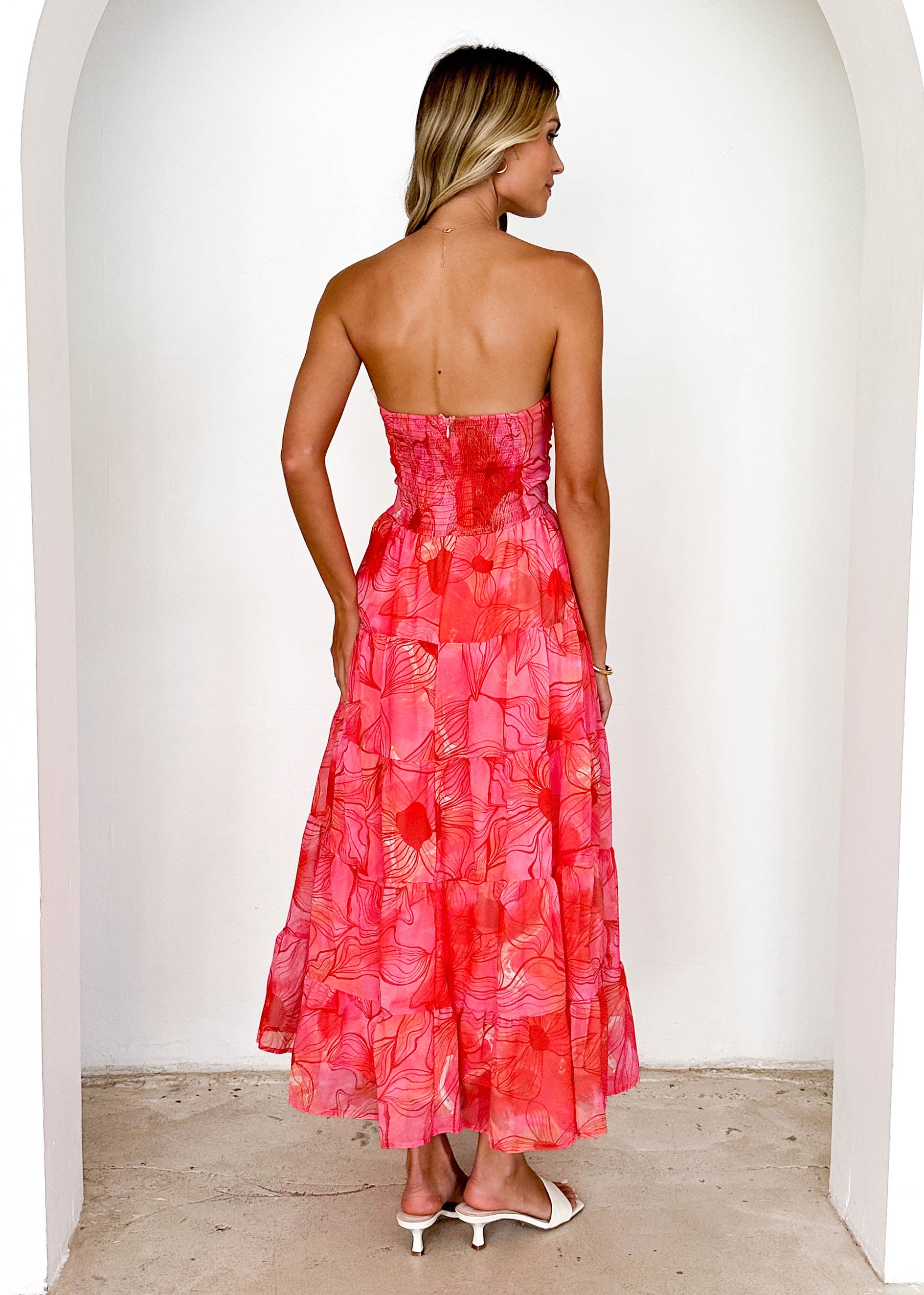 Noda Strapless Maxi Dress - Strawberry Abstract