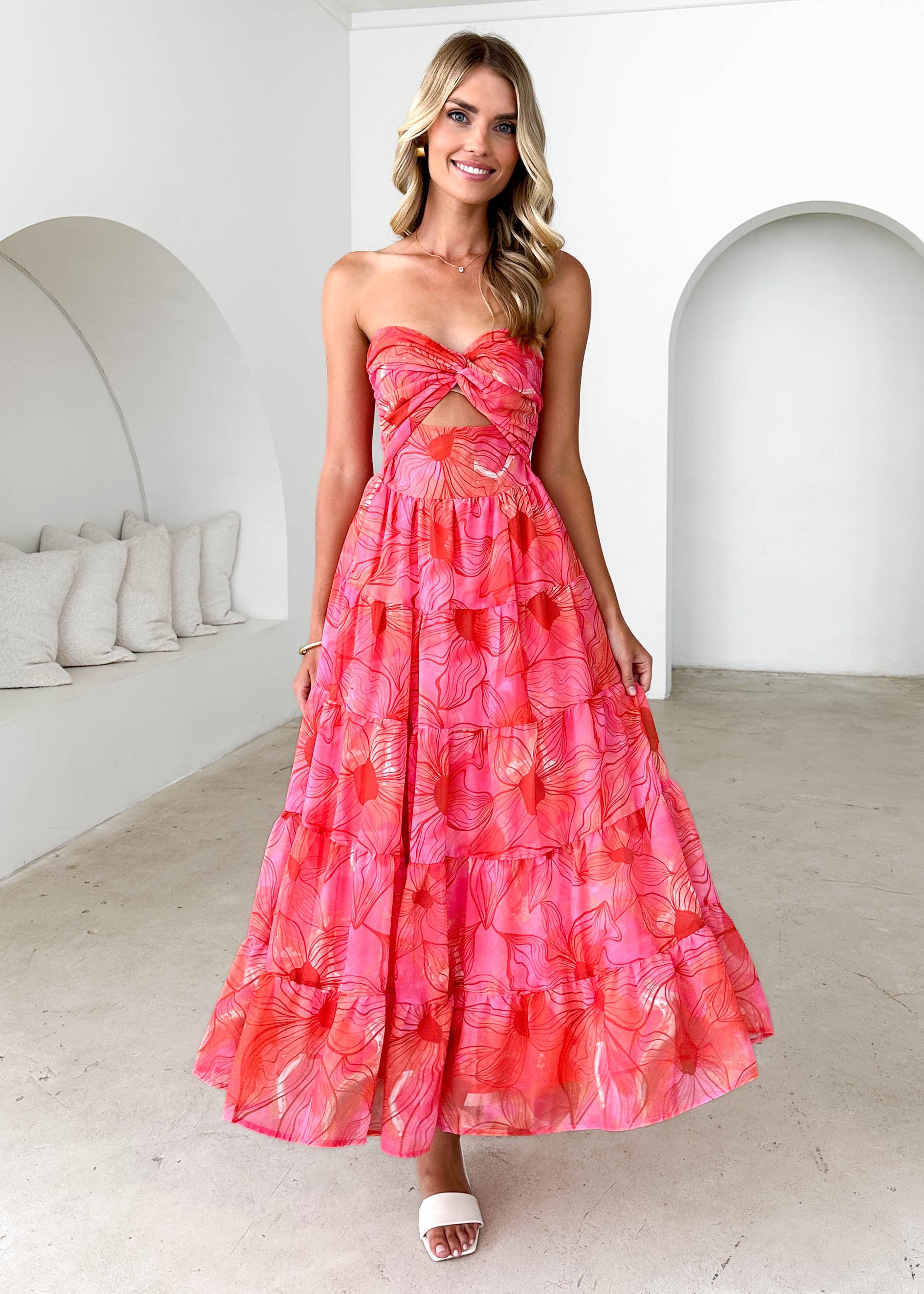 Noda Strapless Maxi Dress - Strawberry Abstract