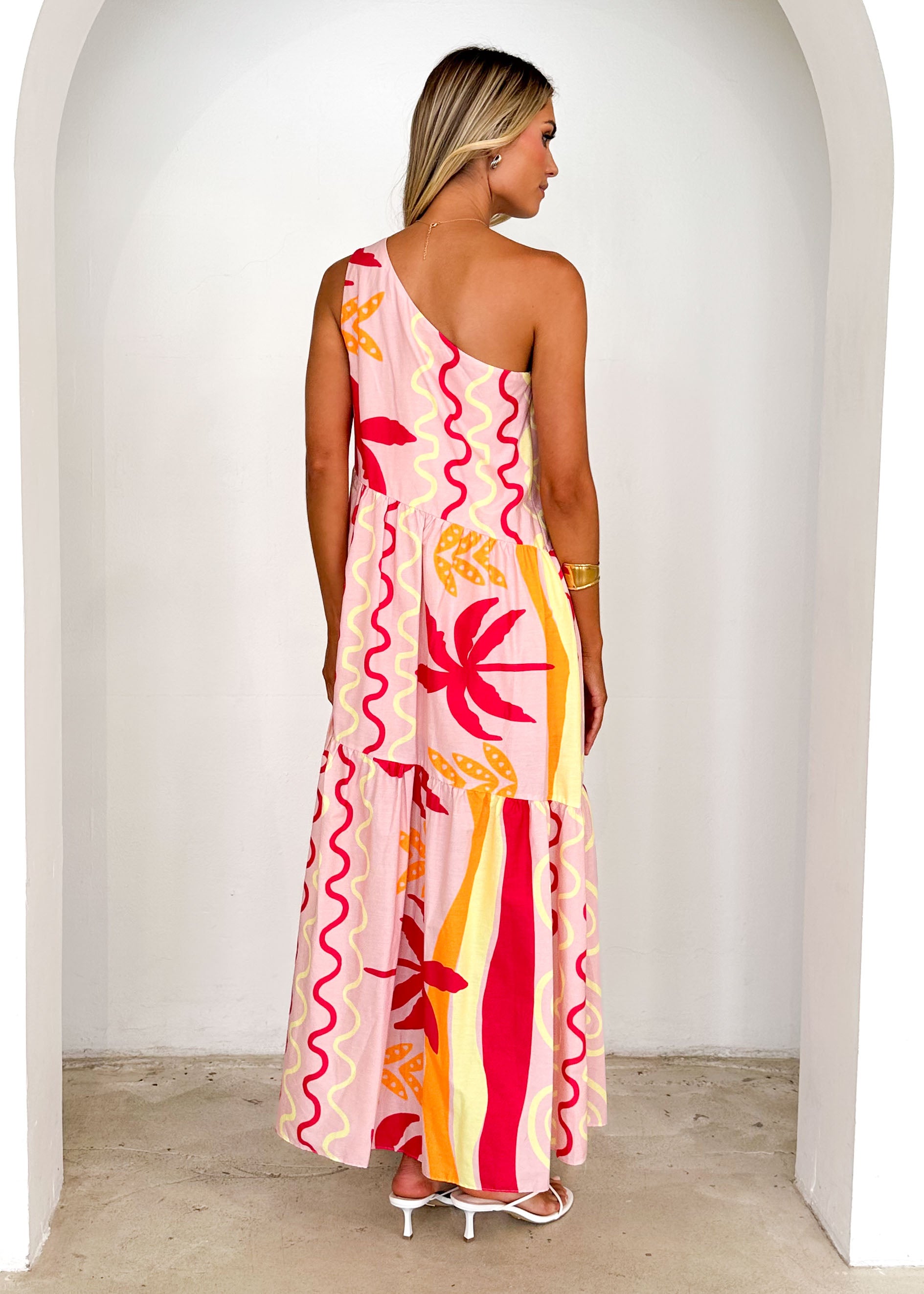 Indira One Shoulder Maxi Dress - Pink Palm