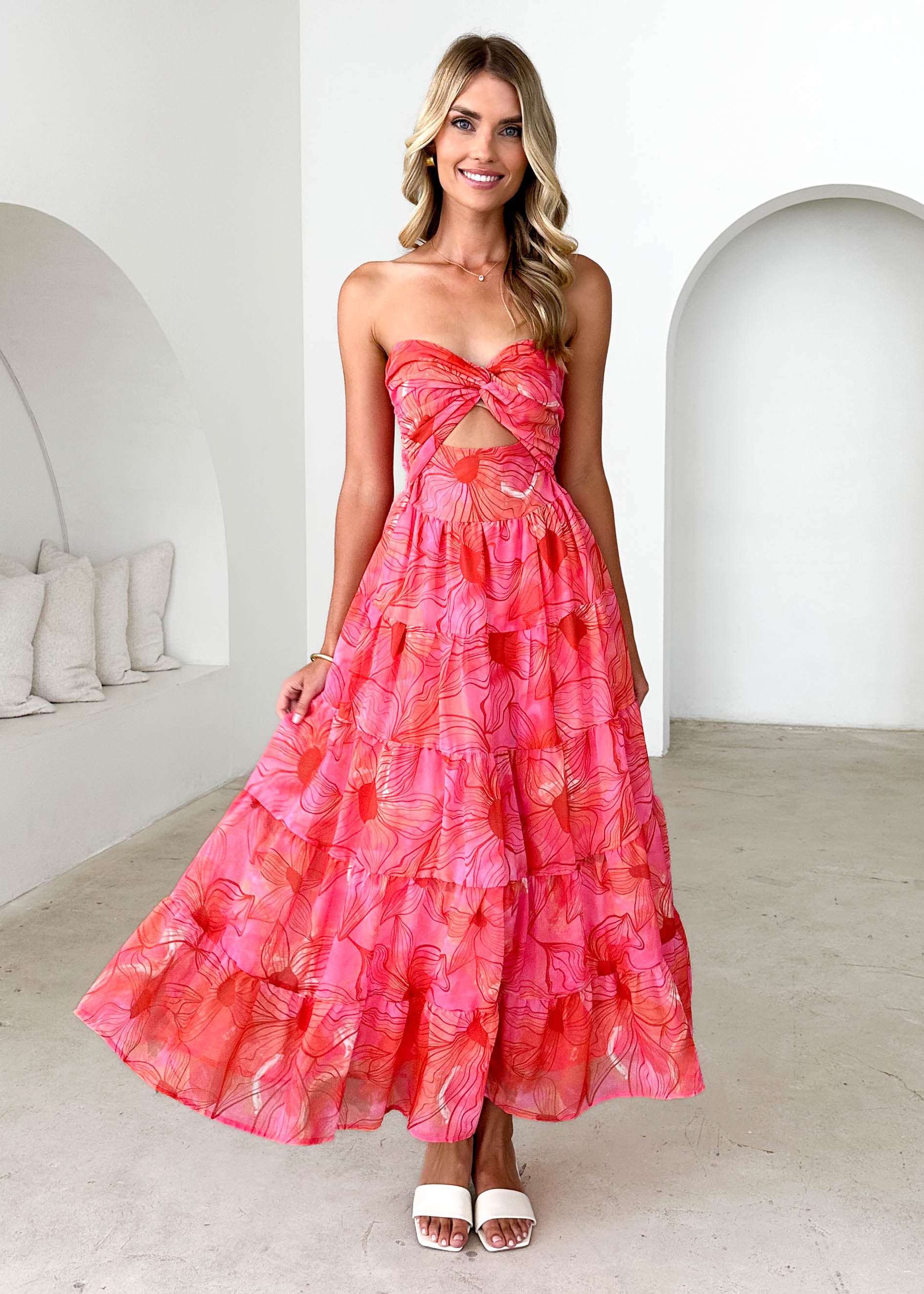 Noda Strapless Maxi Dress - Strawberry Abstract