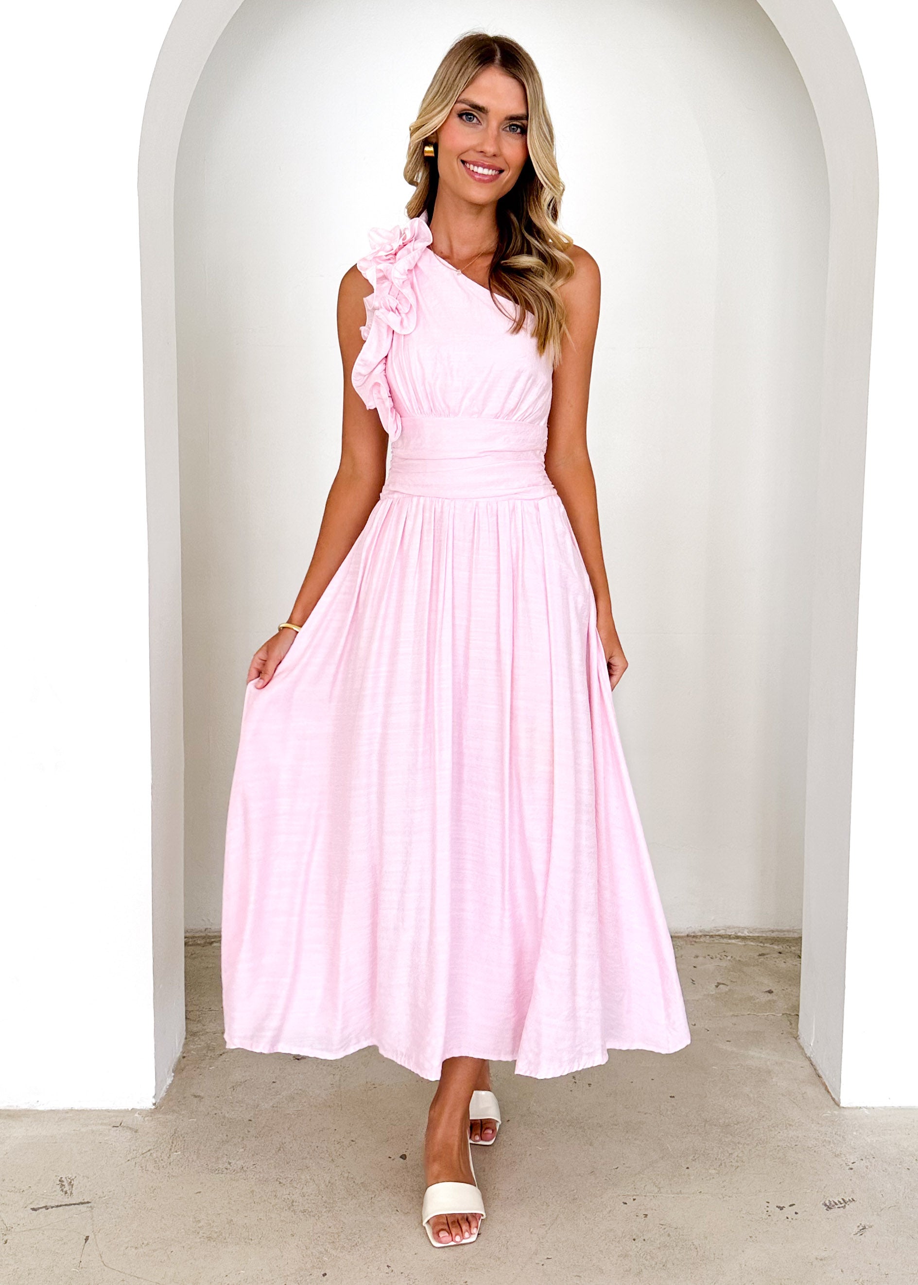 Hera One Shoulder Maxi Dress - Blush