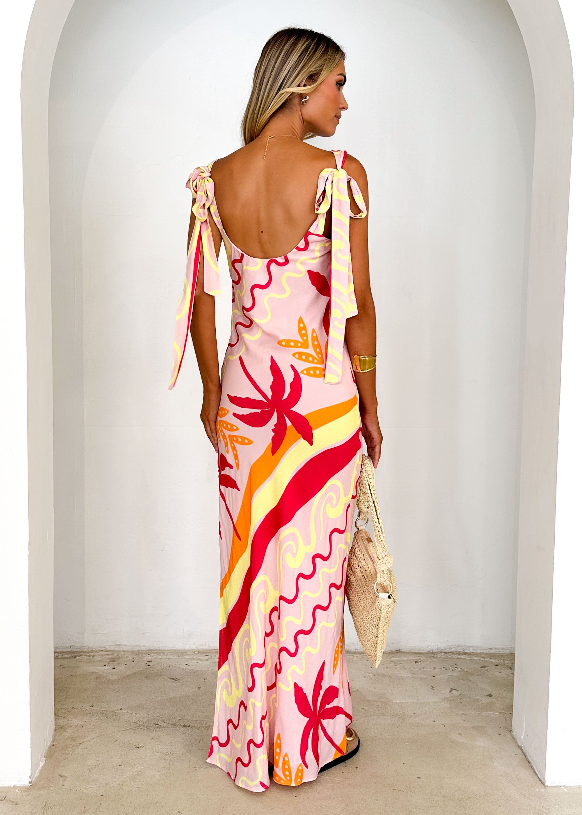 Lauryn Midi Dress - Pink Palm