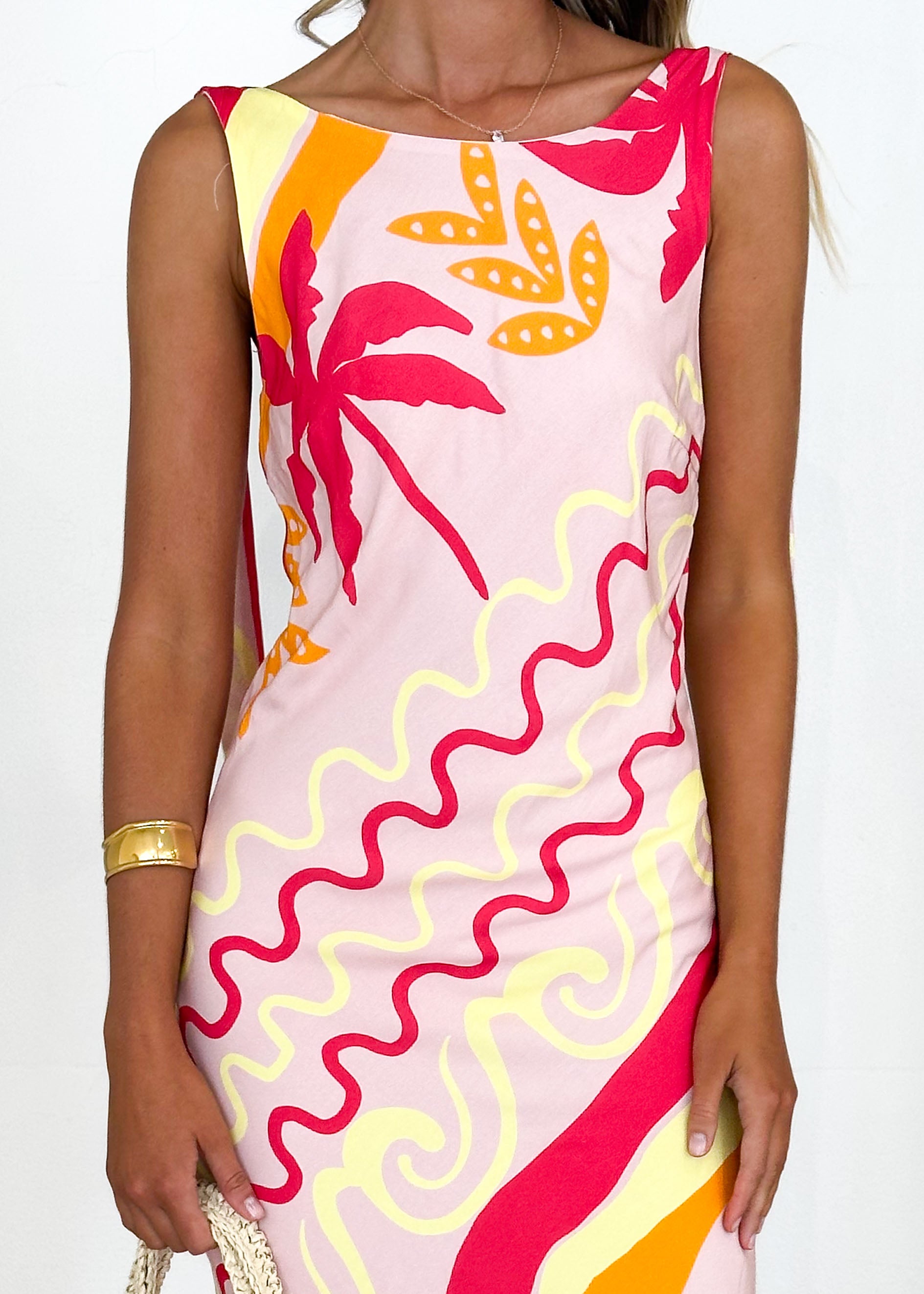 Lauryn Midi Dress - Pink Palm