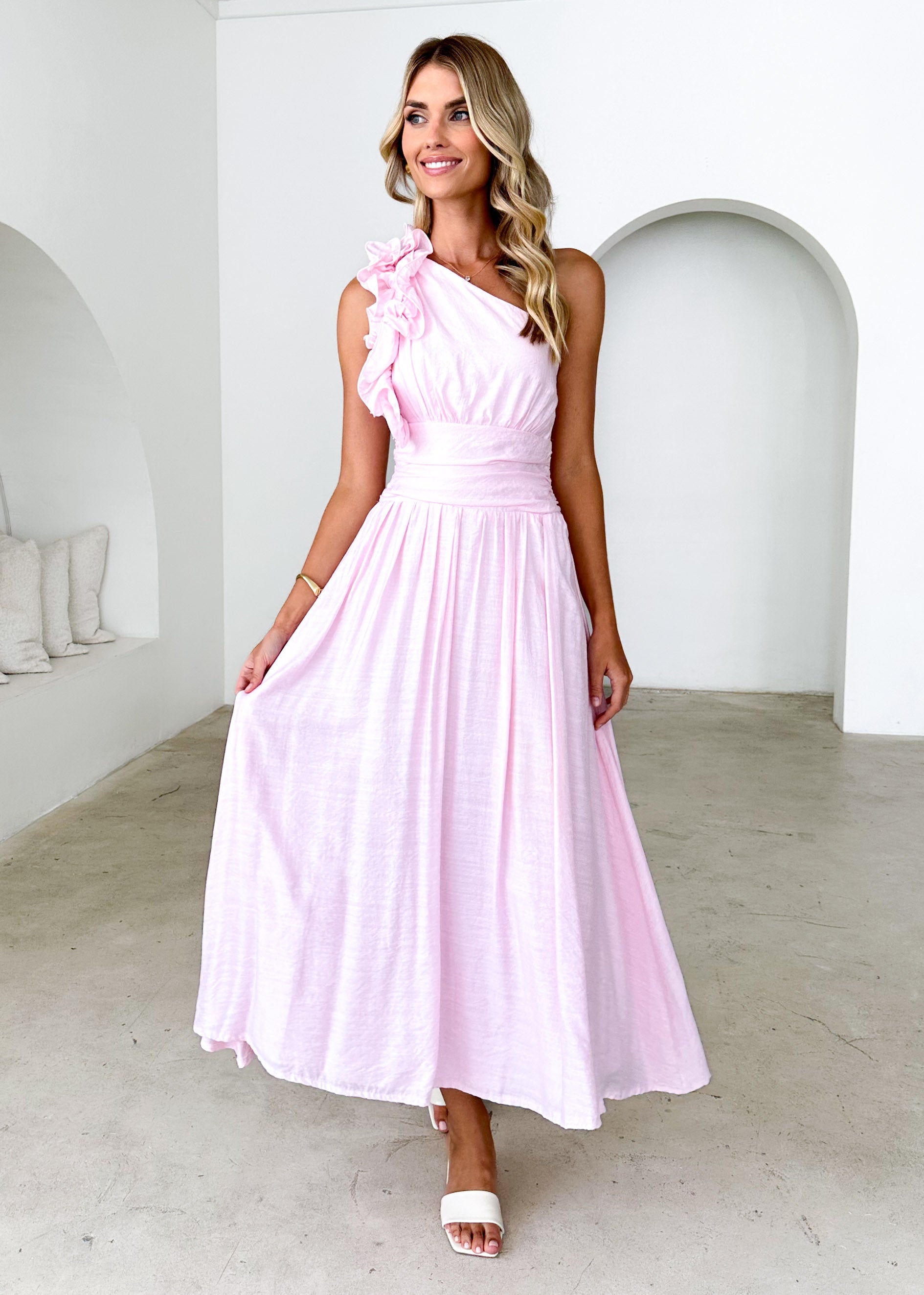 Hera One Shoulder Maxi Dress - Blush