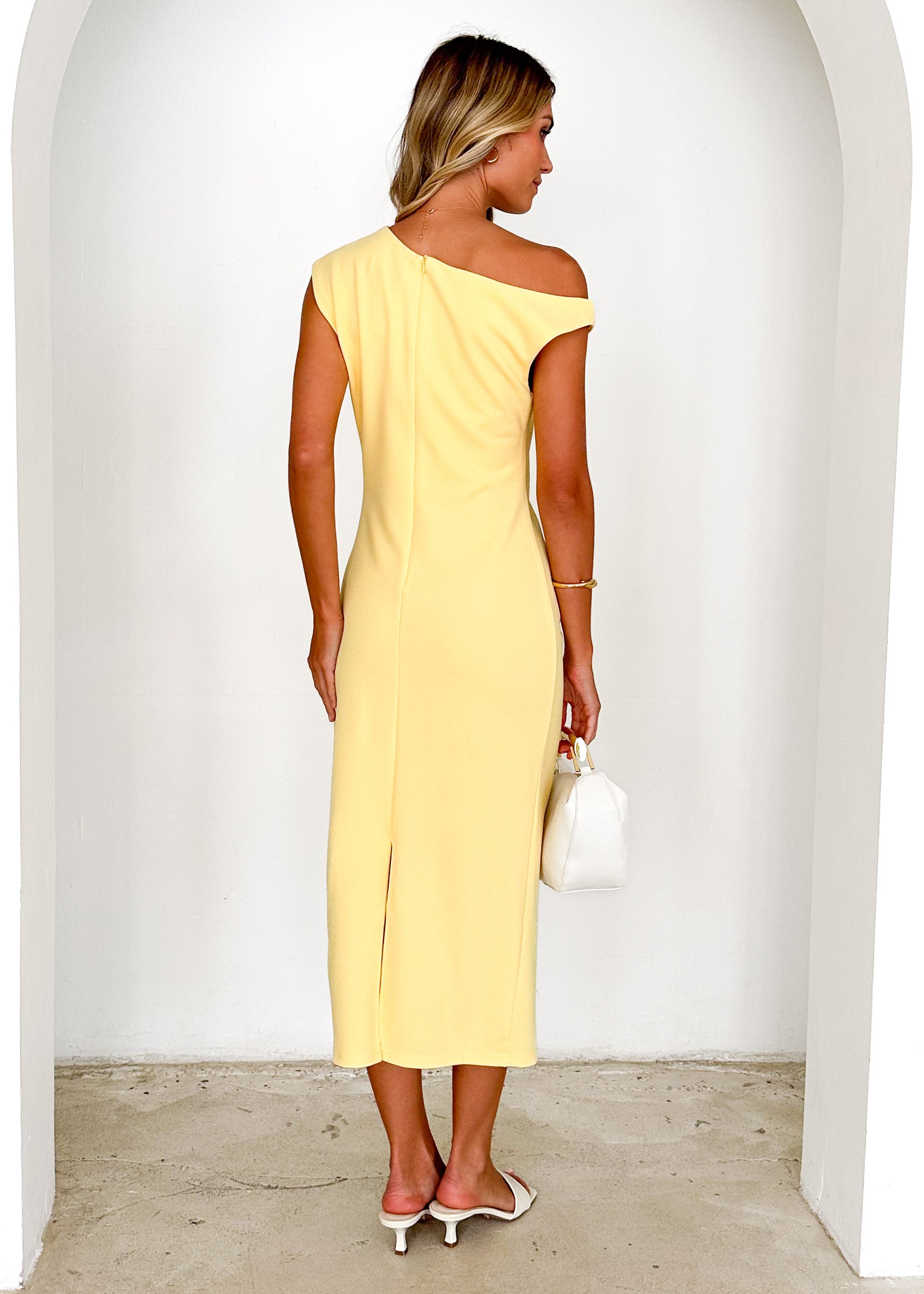 Tina One Shoulder Midi Dress - Lemon