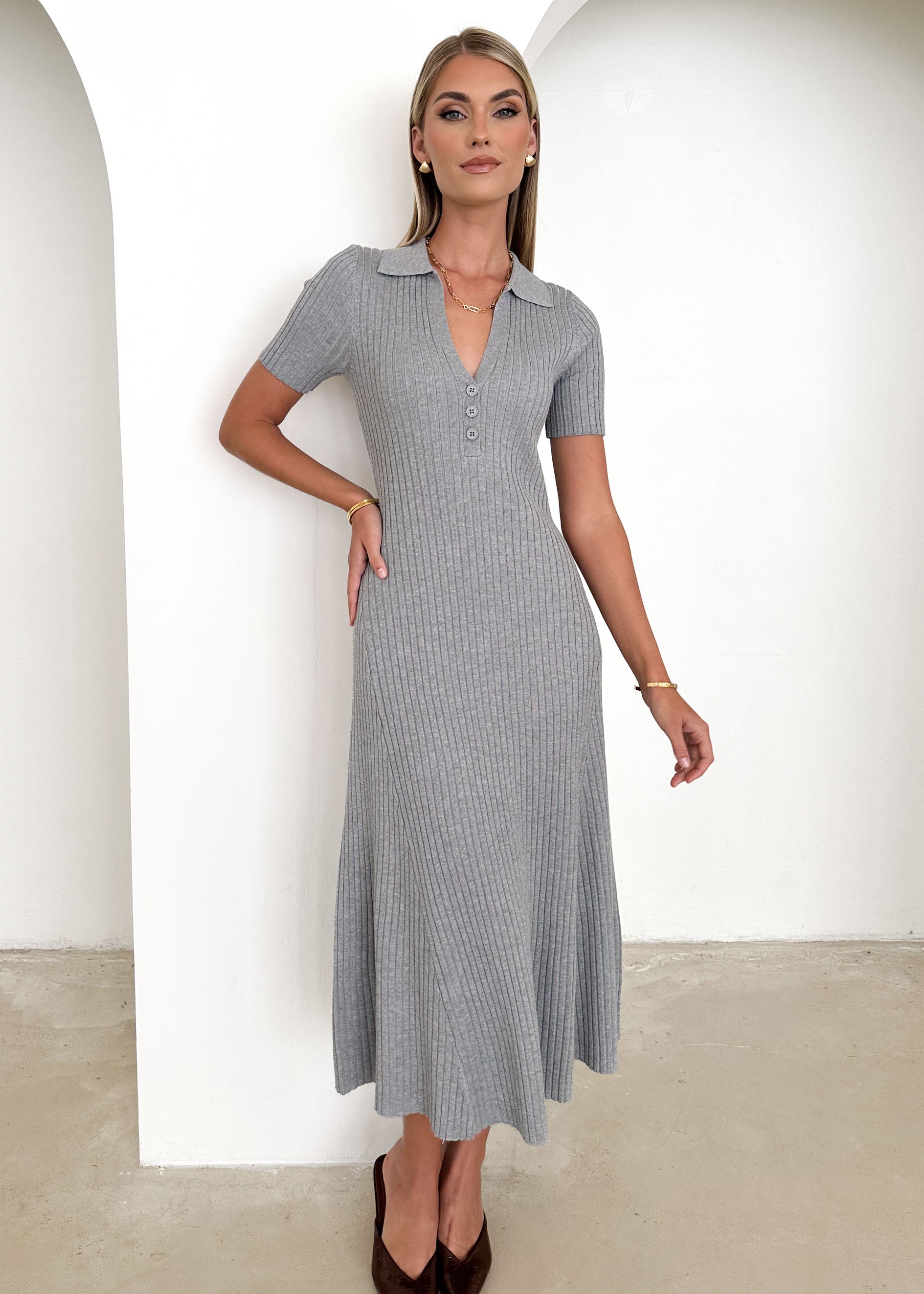 Dallis Knit Midi Dress - Grey
