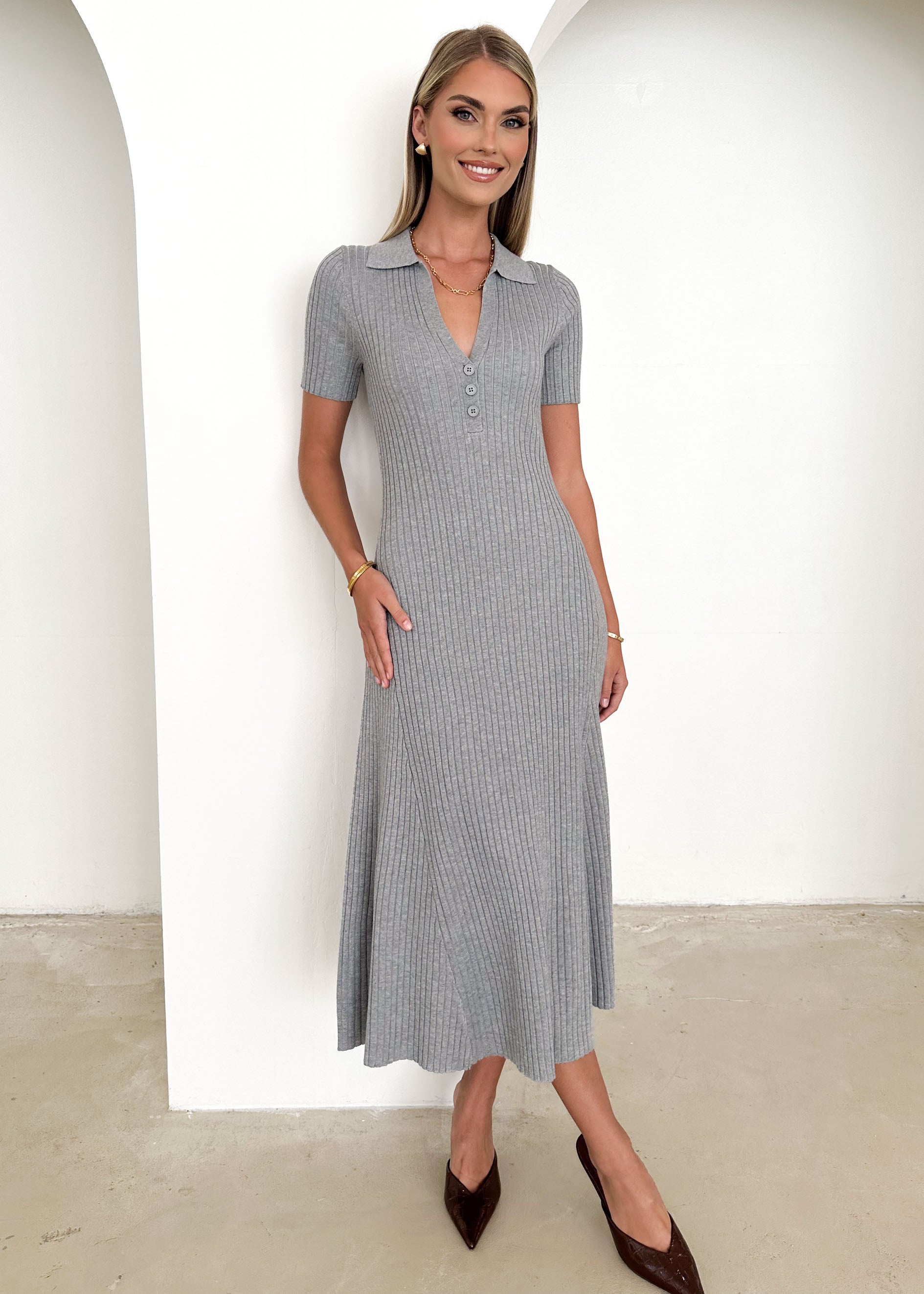 Dallis Knit Midi Dress - Grey