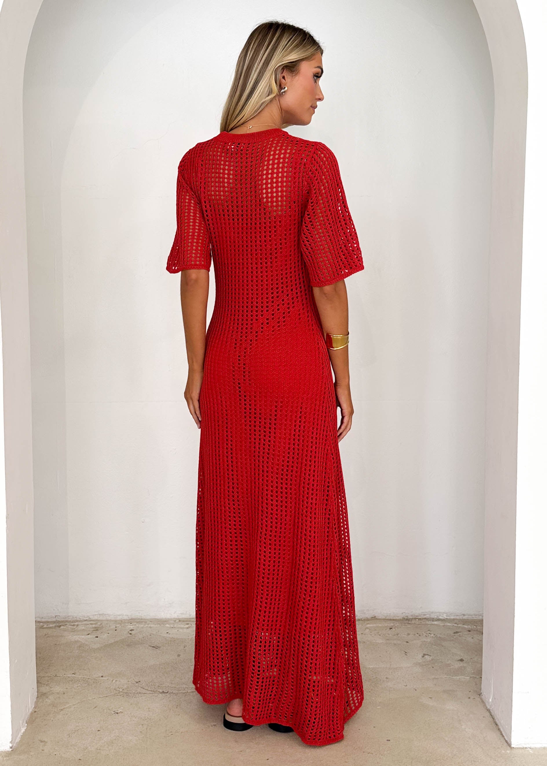 Vivvy Crochet Maxi Dress - Red