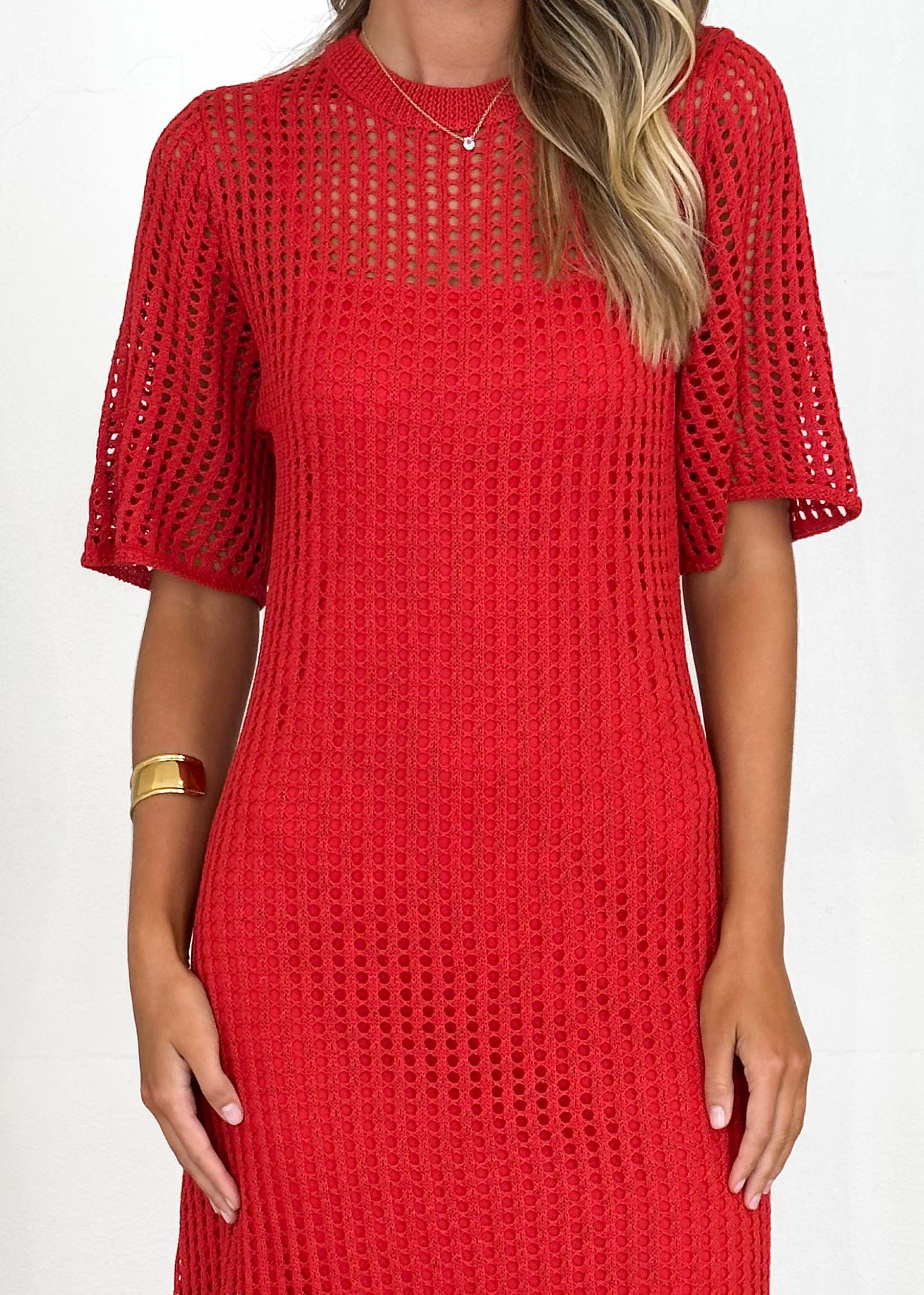 Vivvy Crochet Maxi Dress - Red