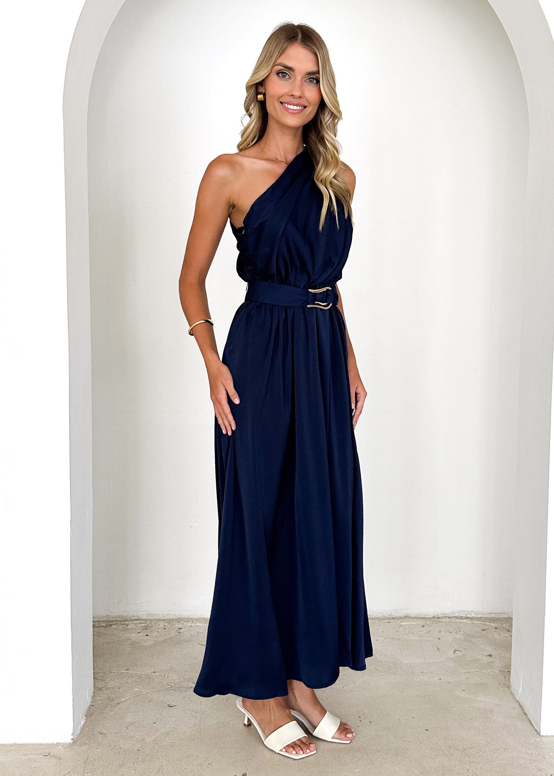 Korah One Shoulder Midi Dress - Midnight