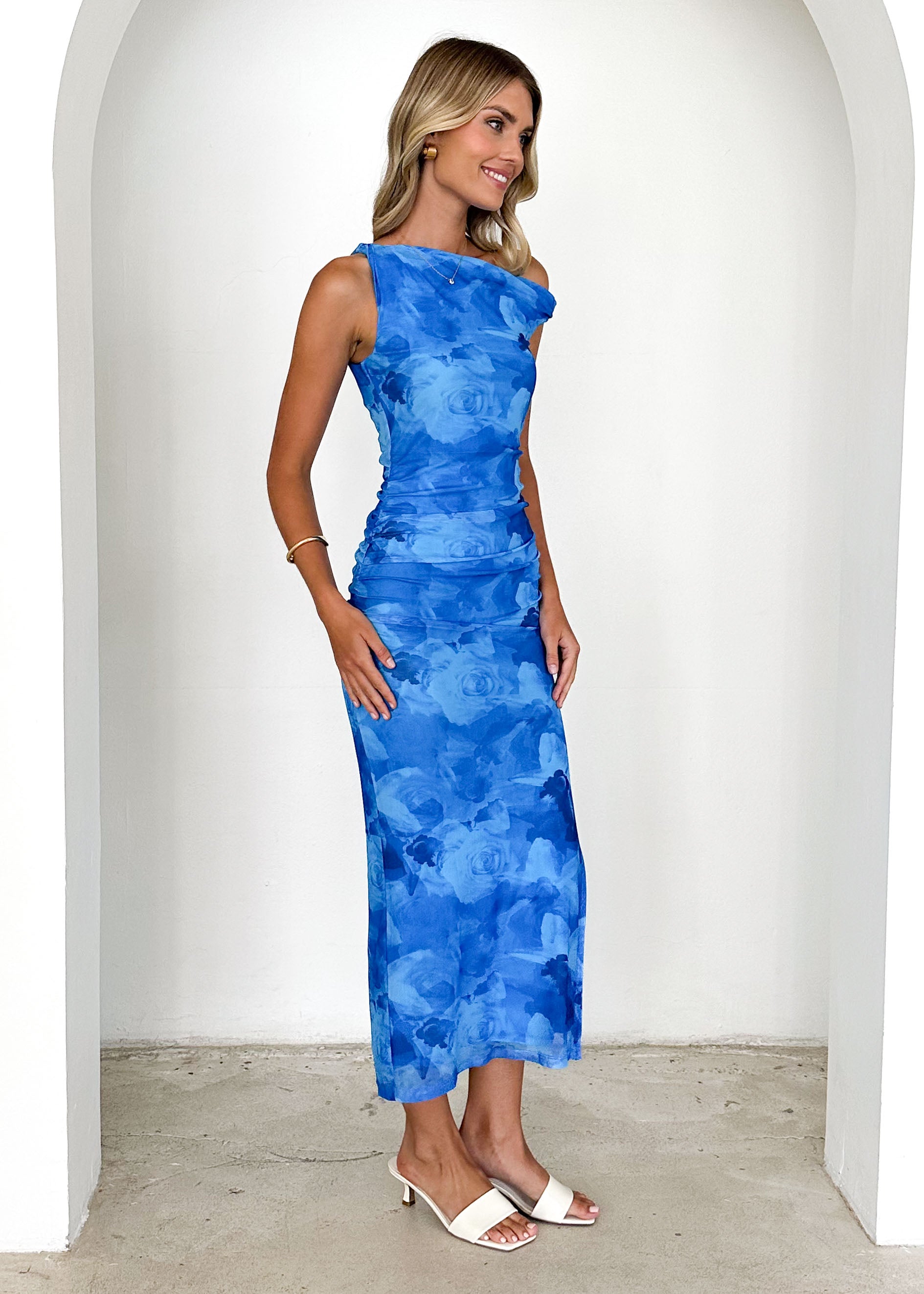 Darbie Mesh Maxi Dress - Blue Flowers