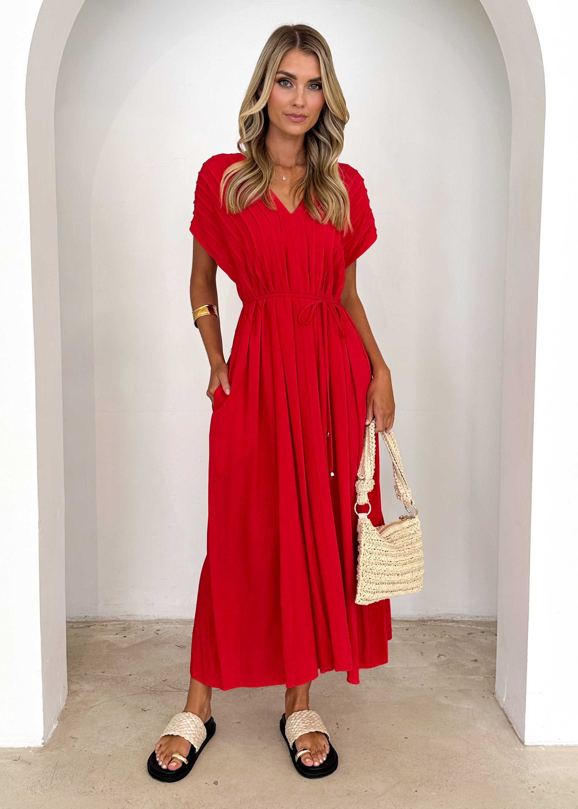 Indra Midi Dress - Red