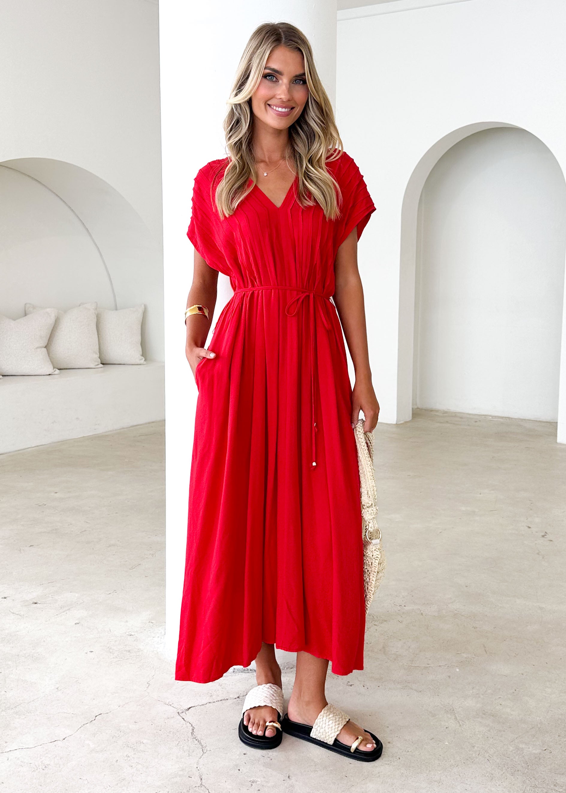 Indra Midi Dress - Red