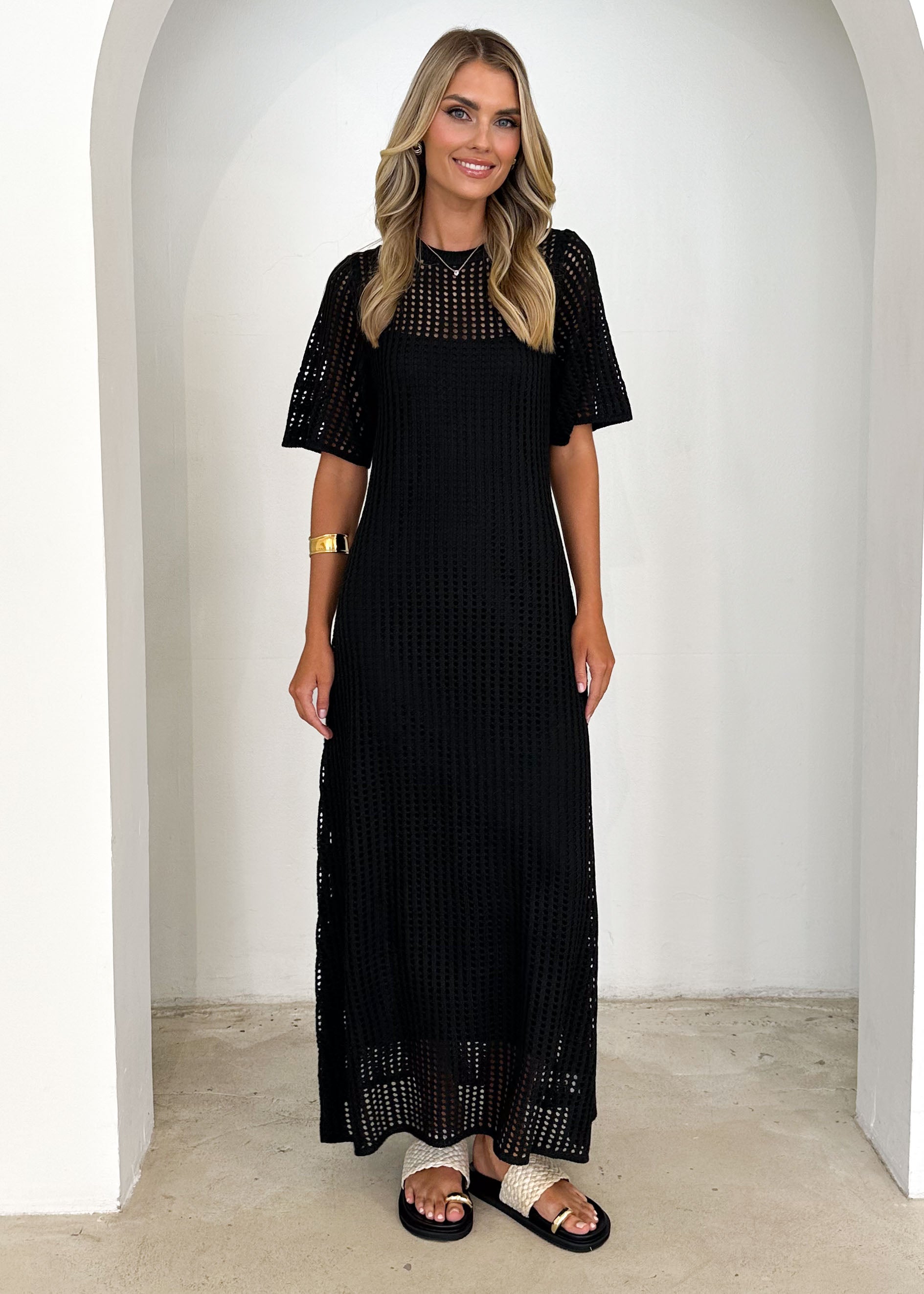 Vivvy Crochet Maxi Dress - Black