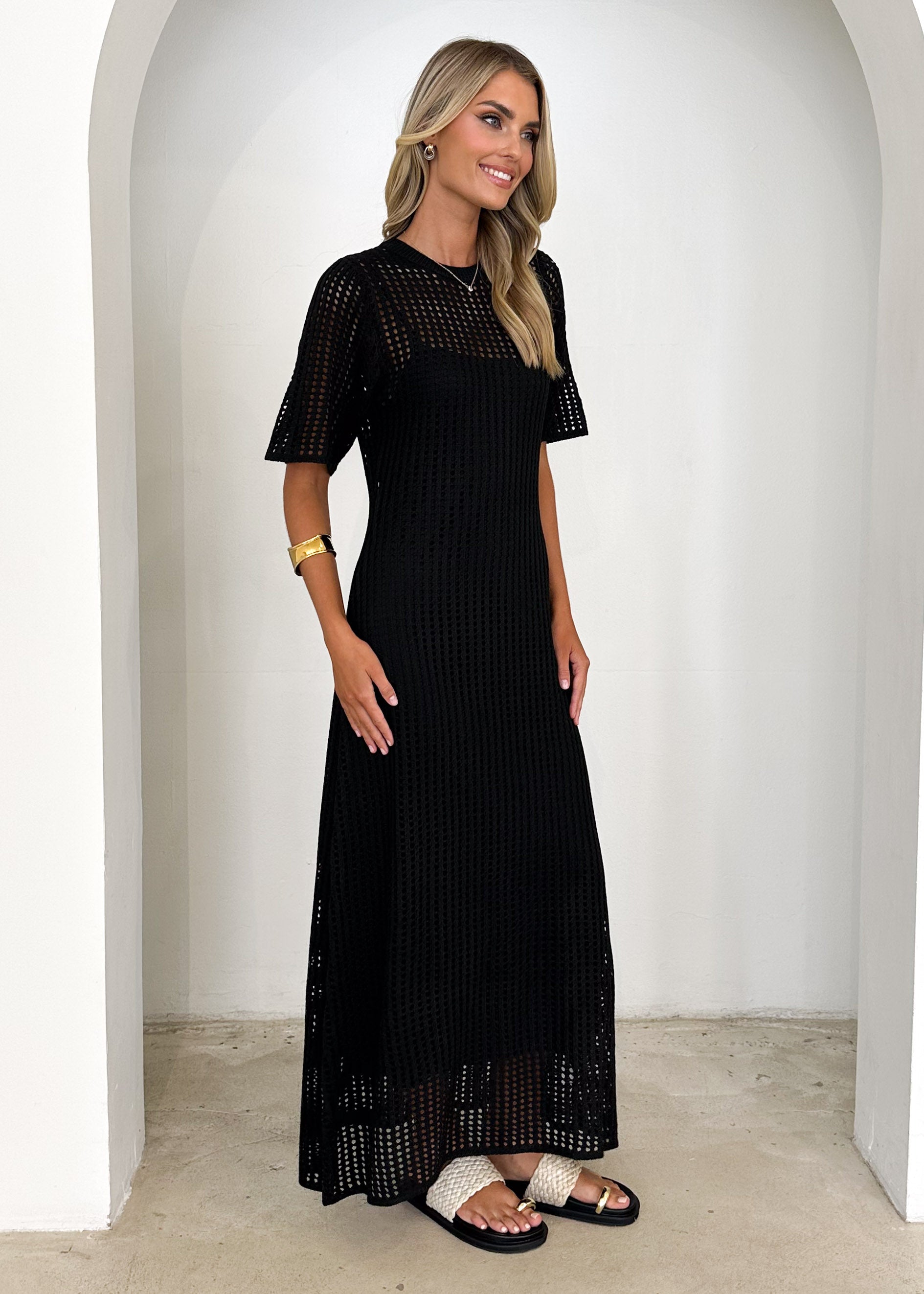 Vivvy Crochet Maxi Dress - Black