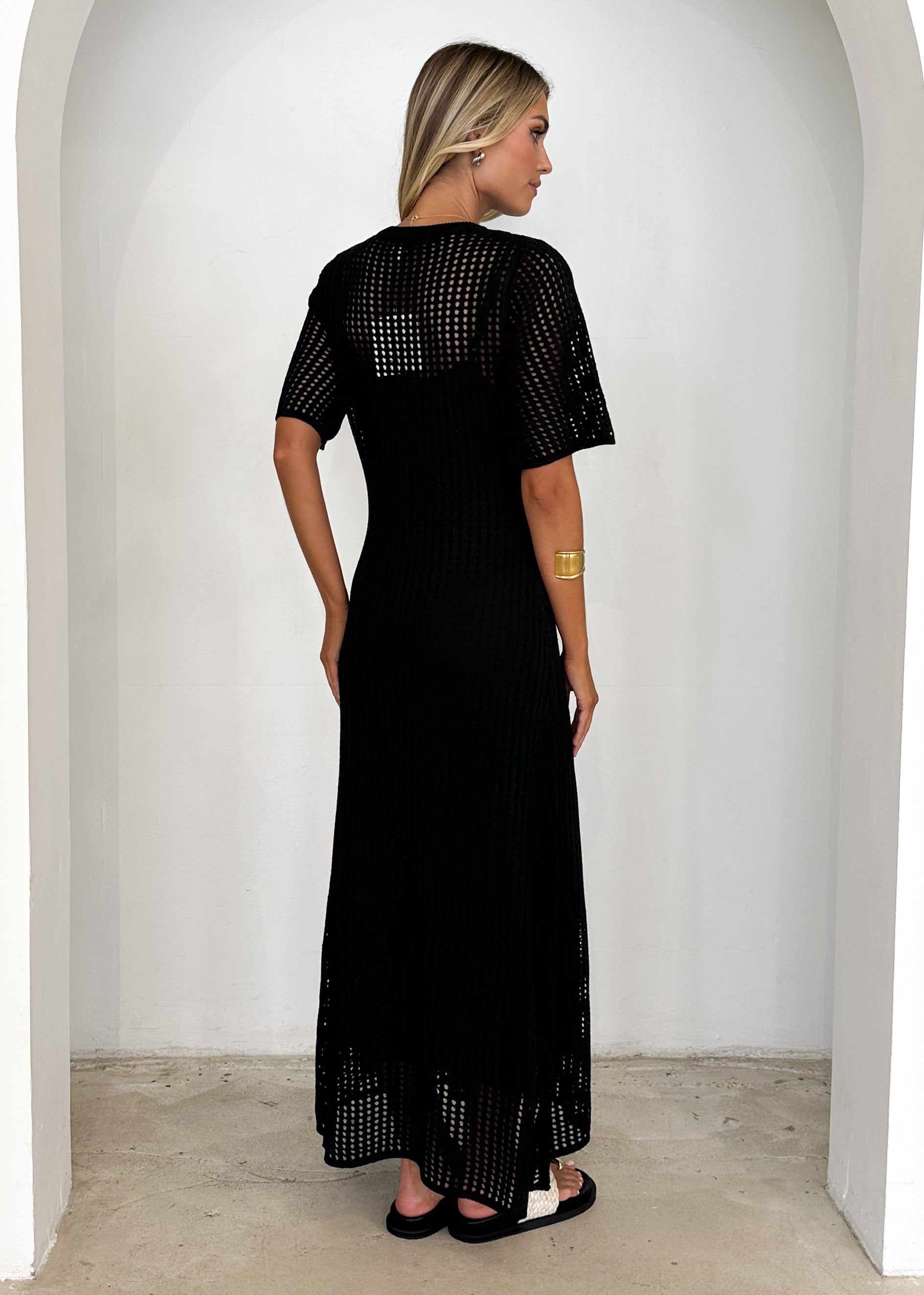 Vivvy Crochet Maxi Dress - Black