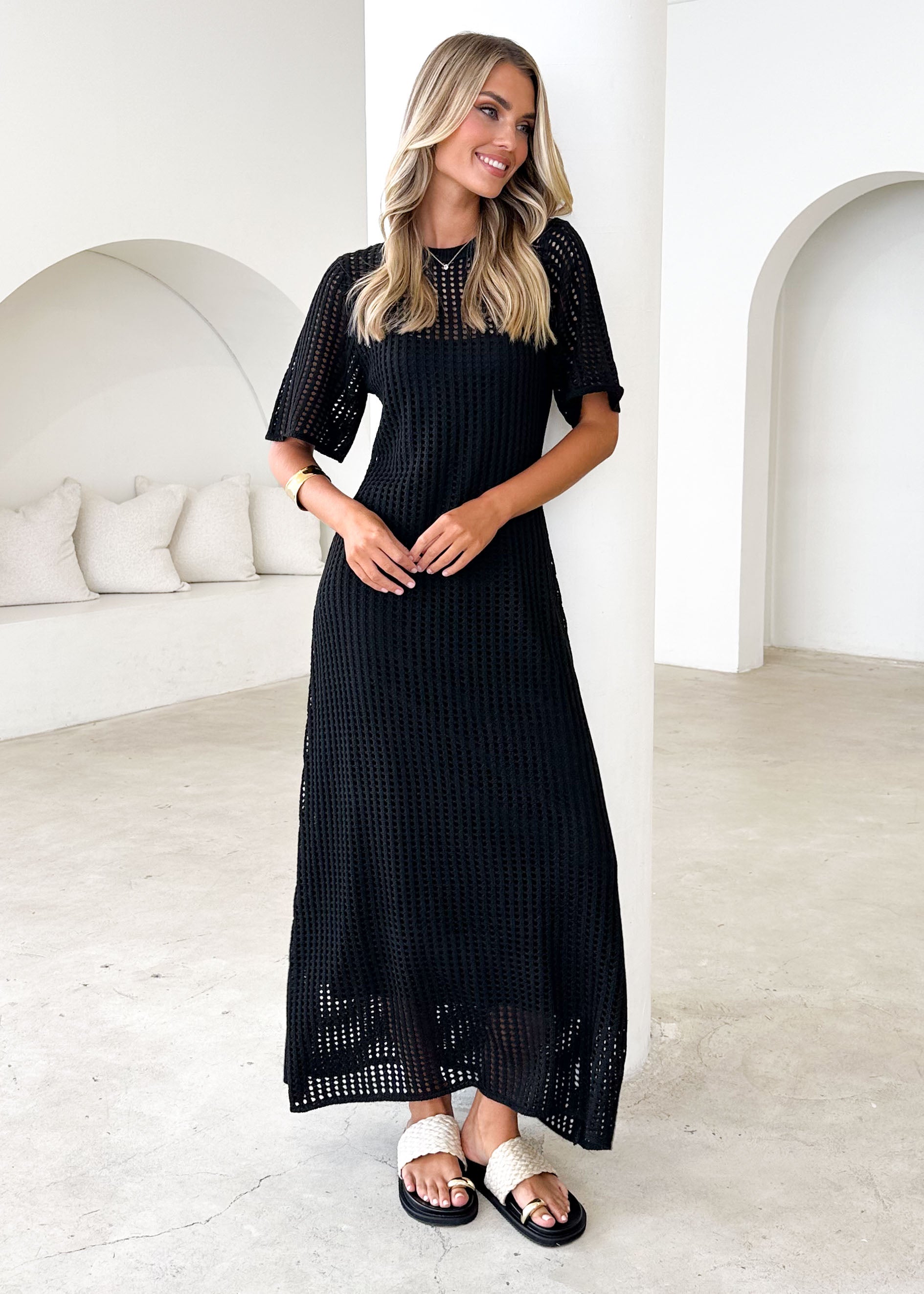 Vivvy Crochet Maxi Dress - Black