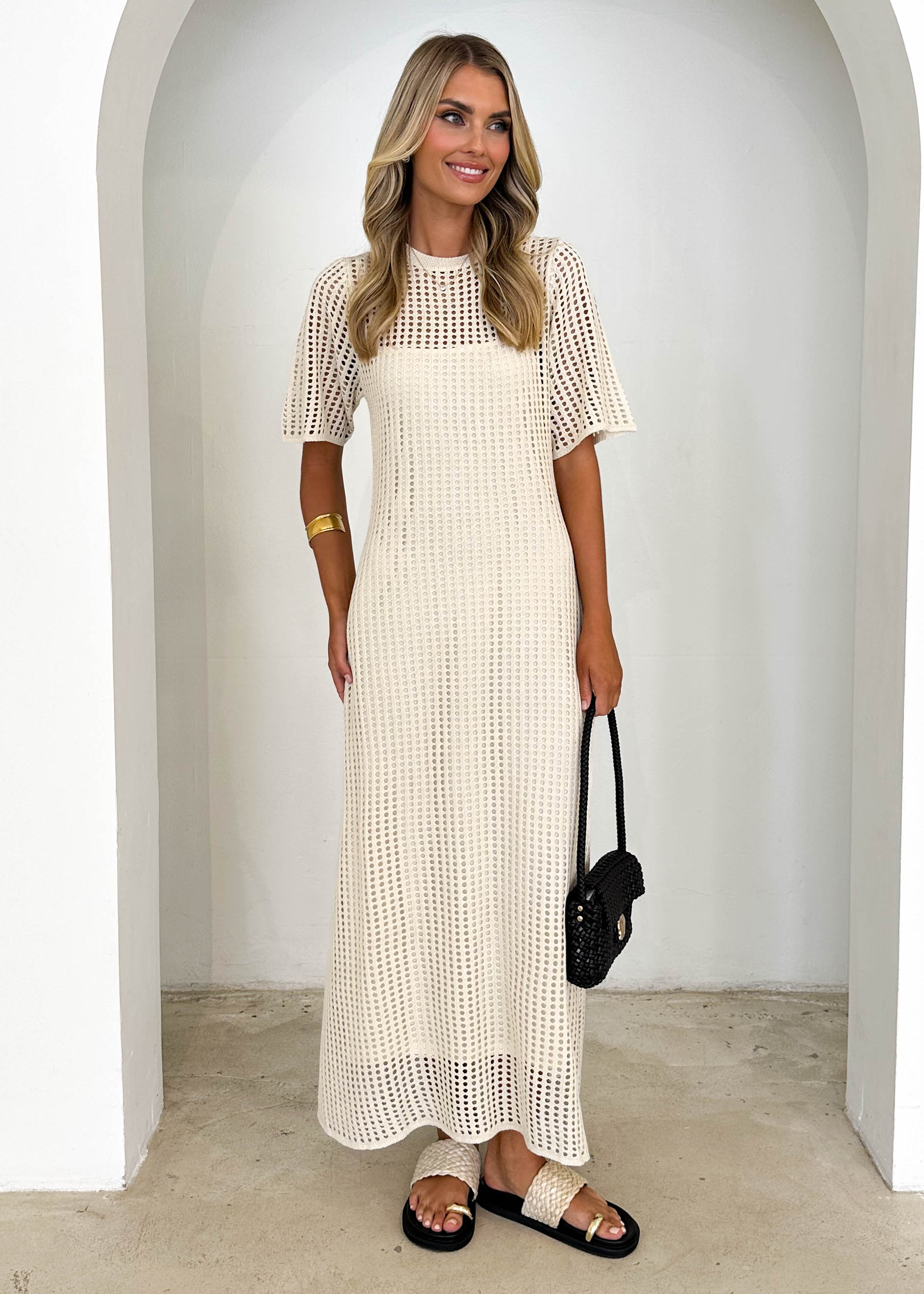 Vivvy Crochet Maxi Dress - Cream