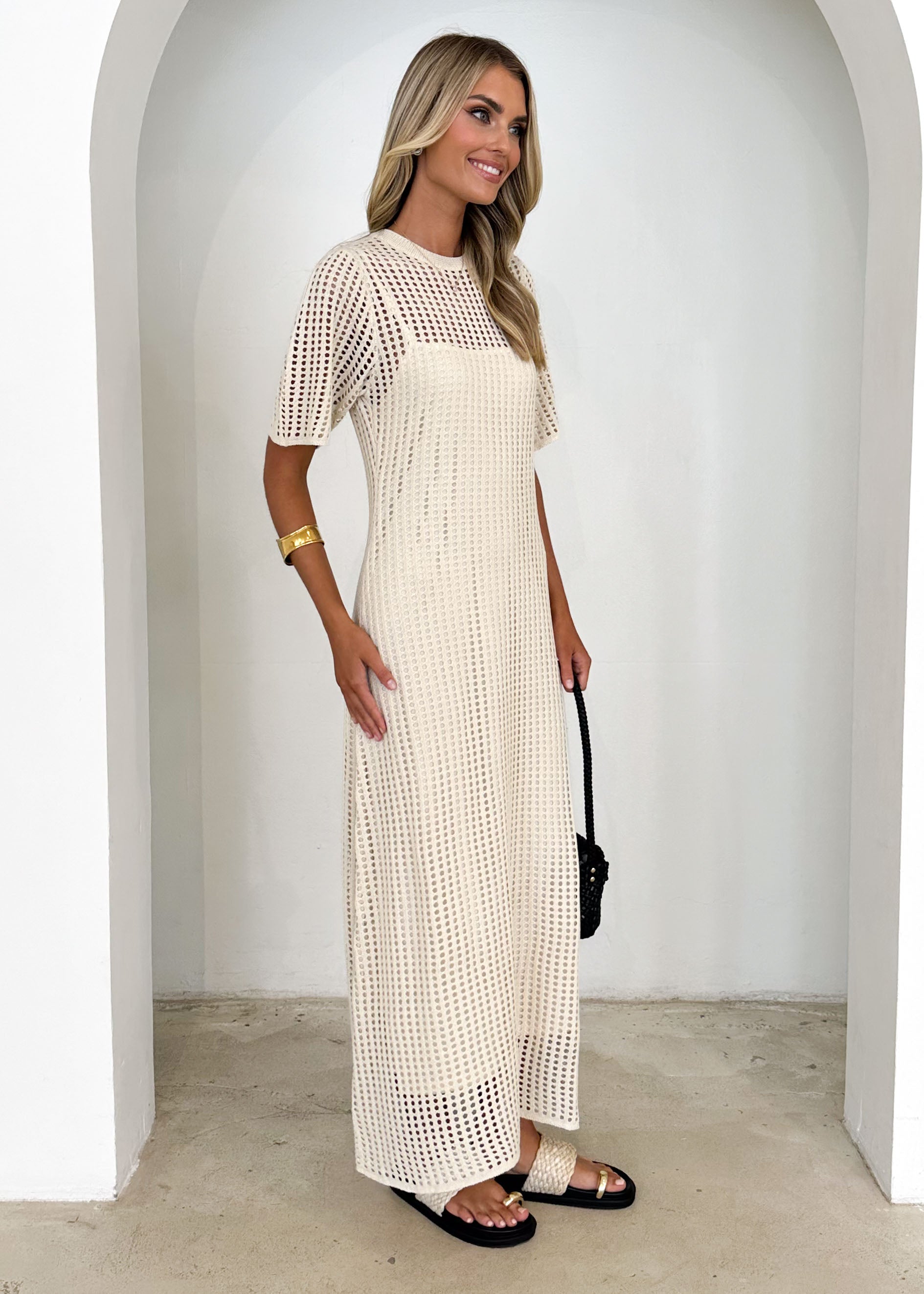 Vivvy Crochet Maxi Dress - Cream