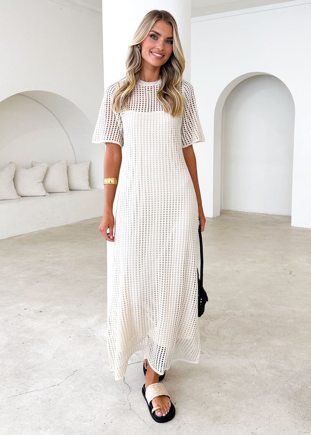 Vivvy Crochet Maxi Dress - Cream Gingham & Heels Vivvy Crochet Maxi Dress - Cream Gingham & Heels