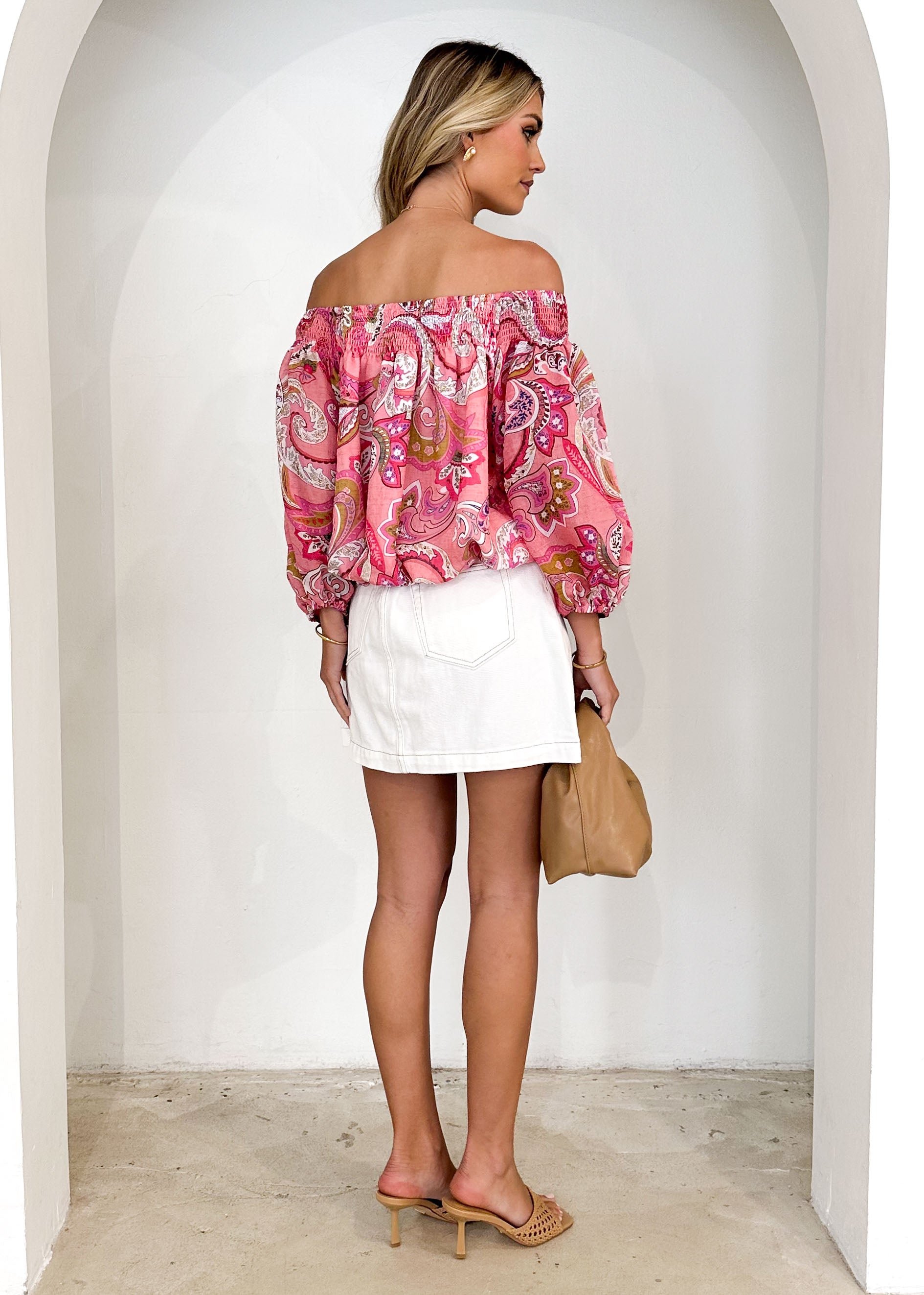 Leni Off Shoulder Top - Pink Paisley