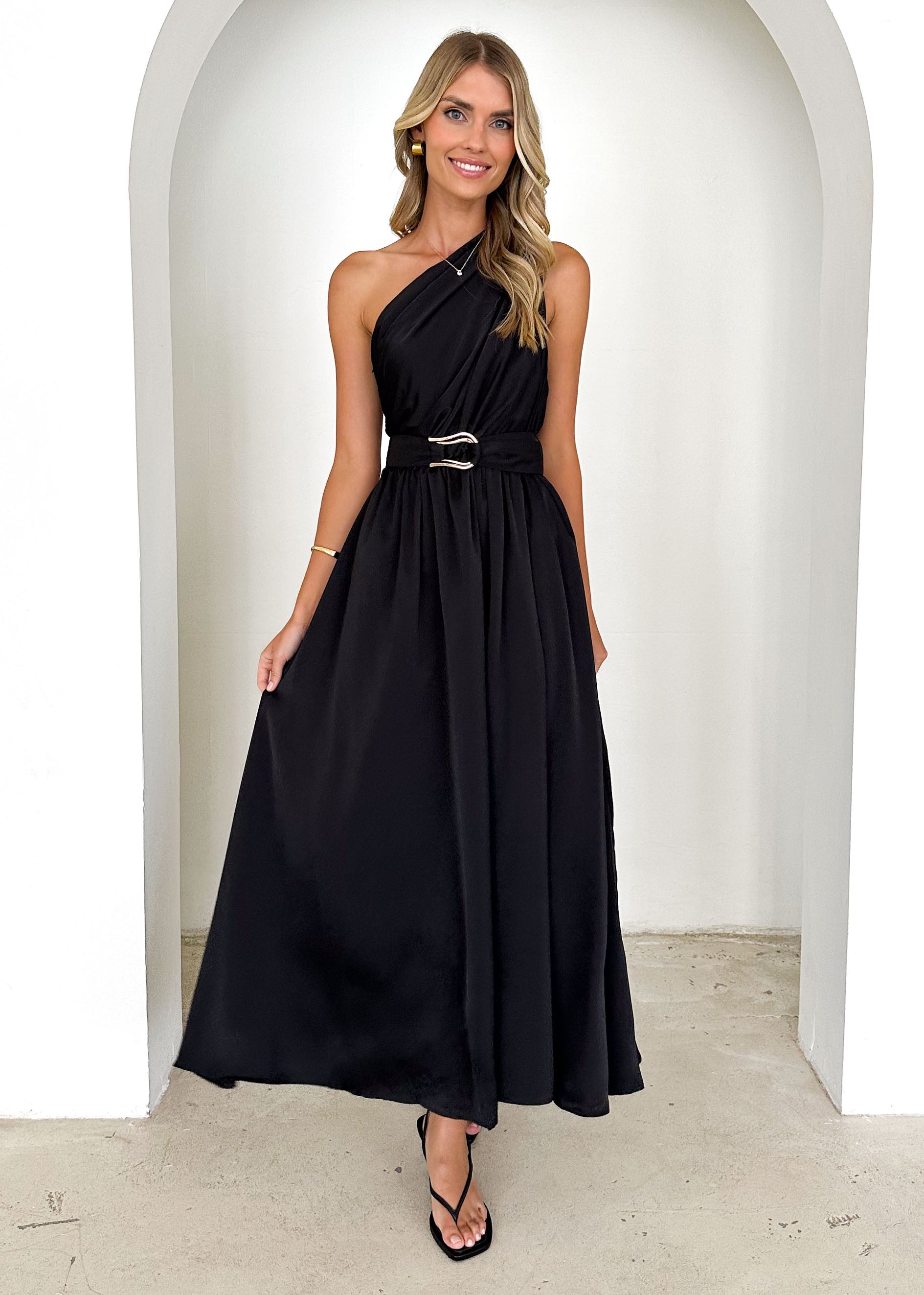 Korah One Shoulder Midi Dress - Black