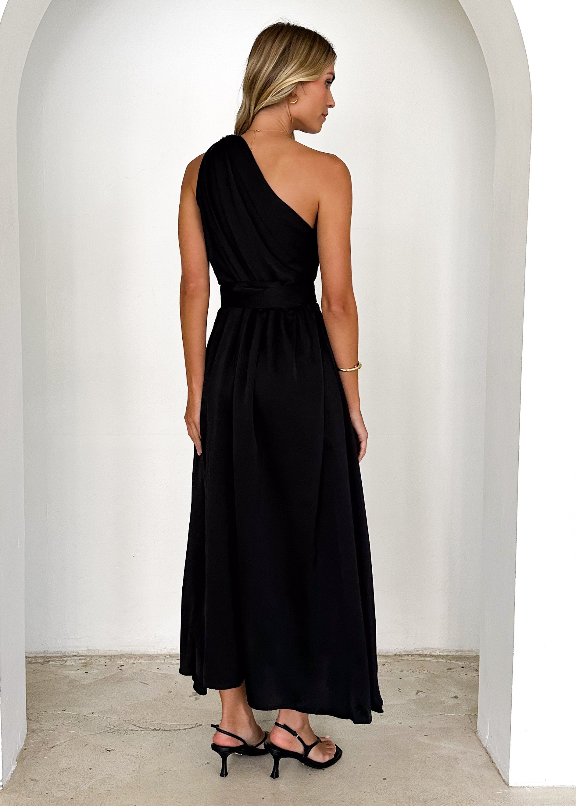 Korah One Shoulder Midi Dress - Black