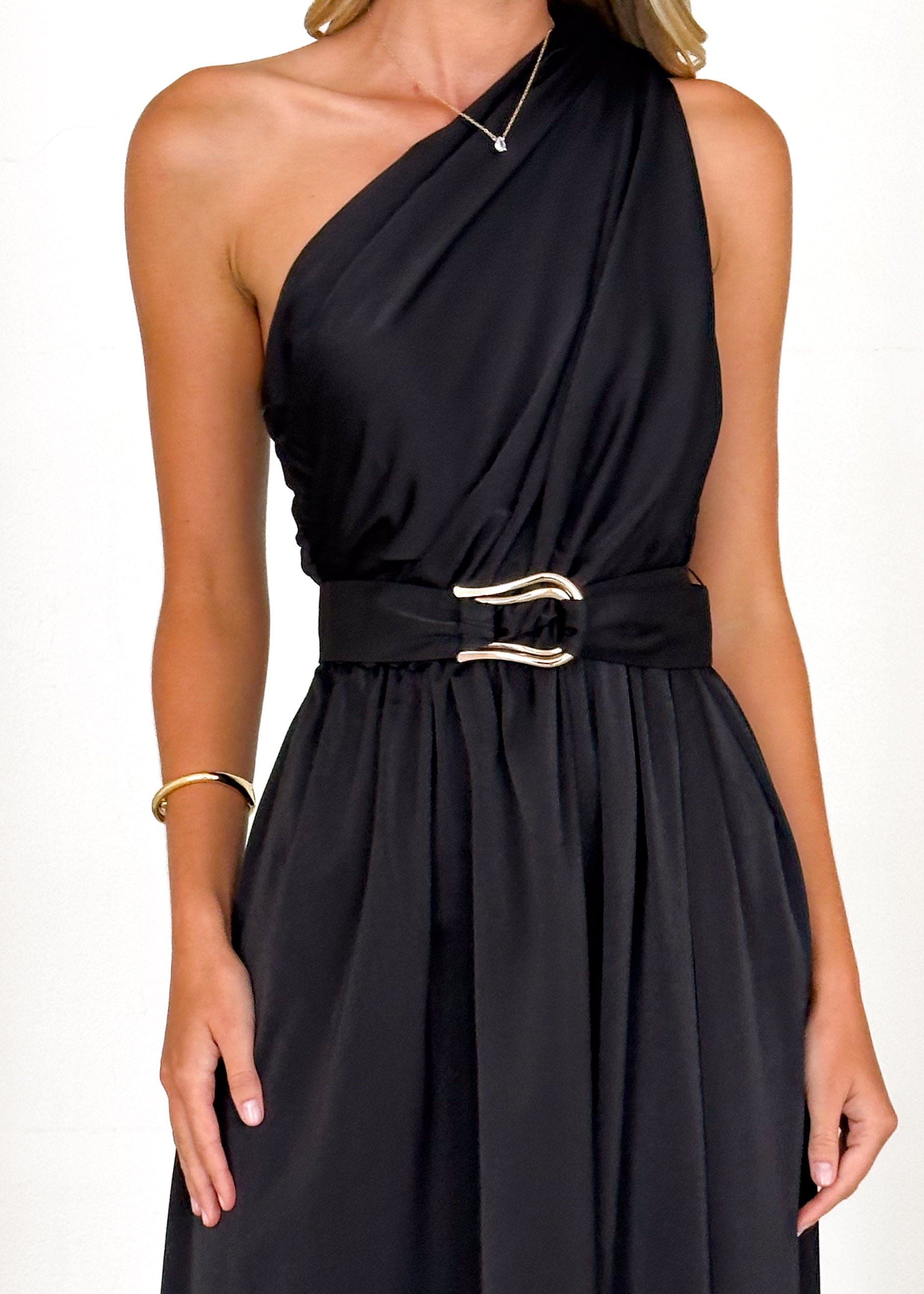 Korah One Shoulder Midi Dress - Black