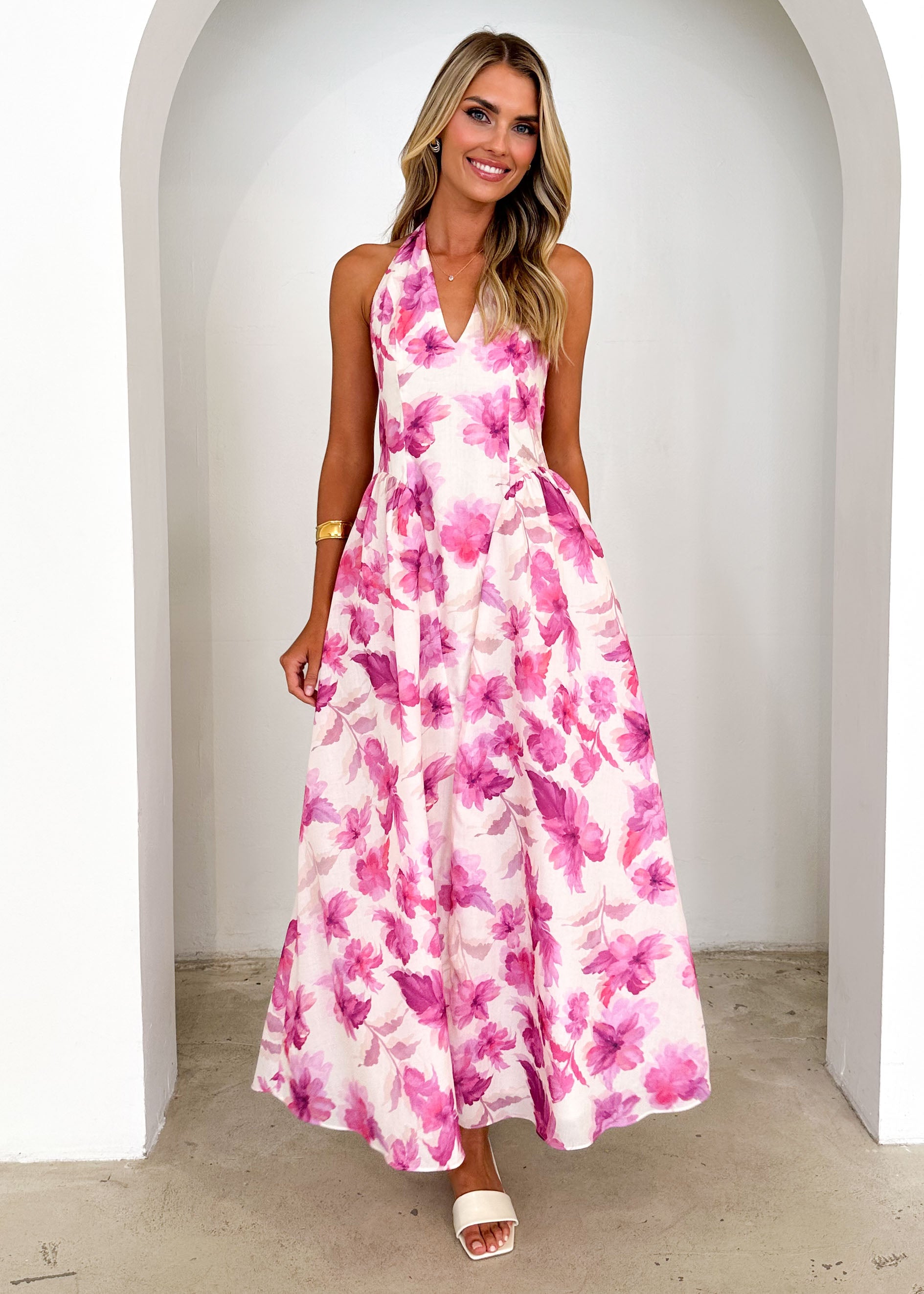 Faithless Halter Maxi Dress - Pink Flowers