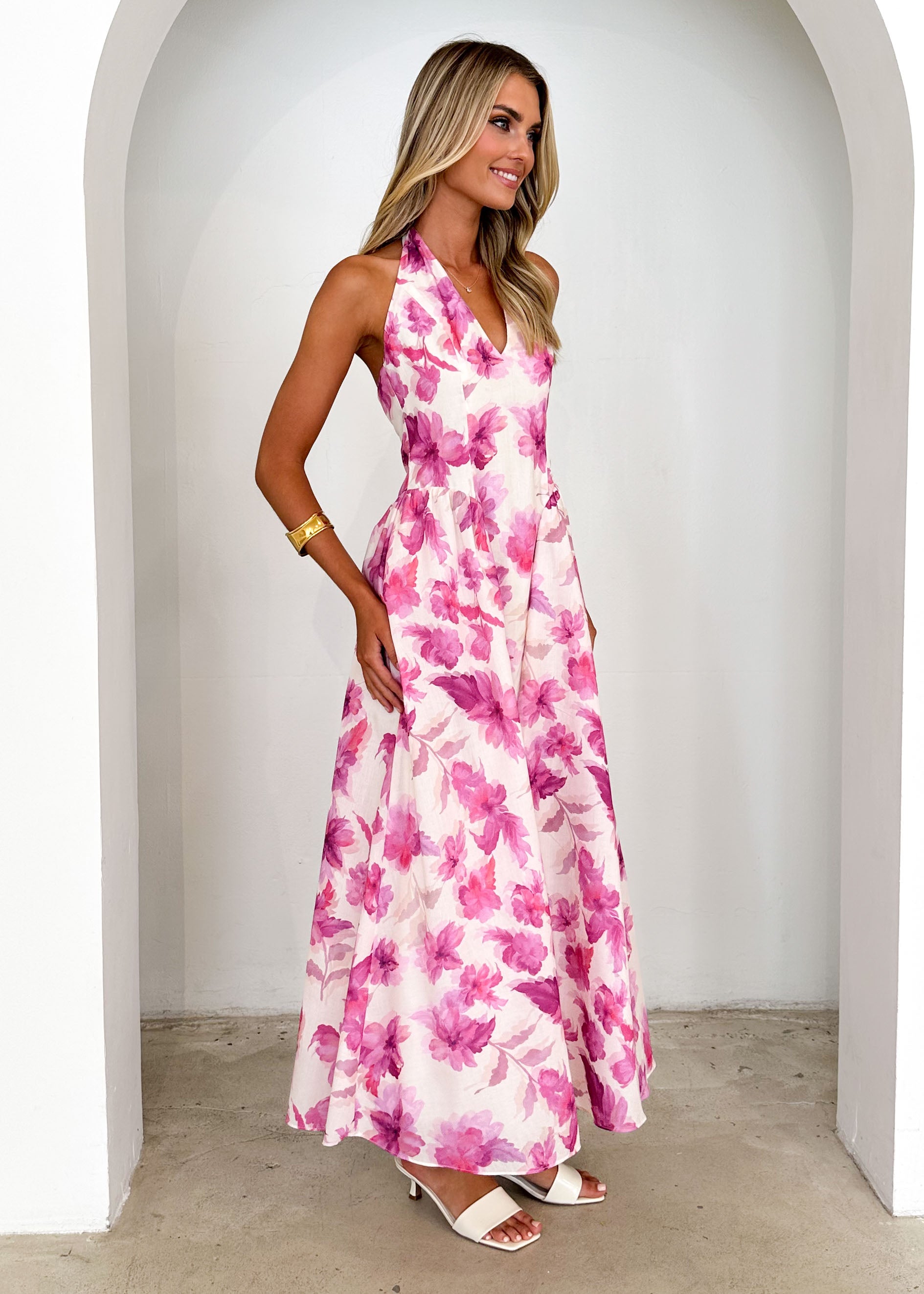 Faithless Halter Maxi Dress - Pink Flowers