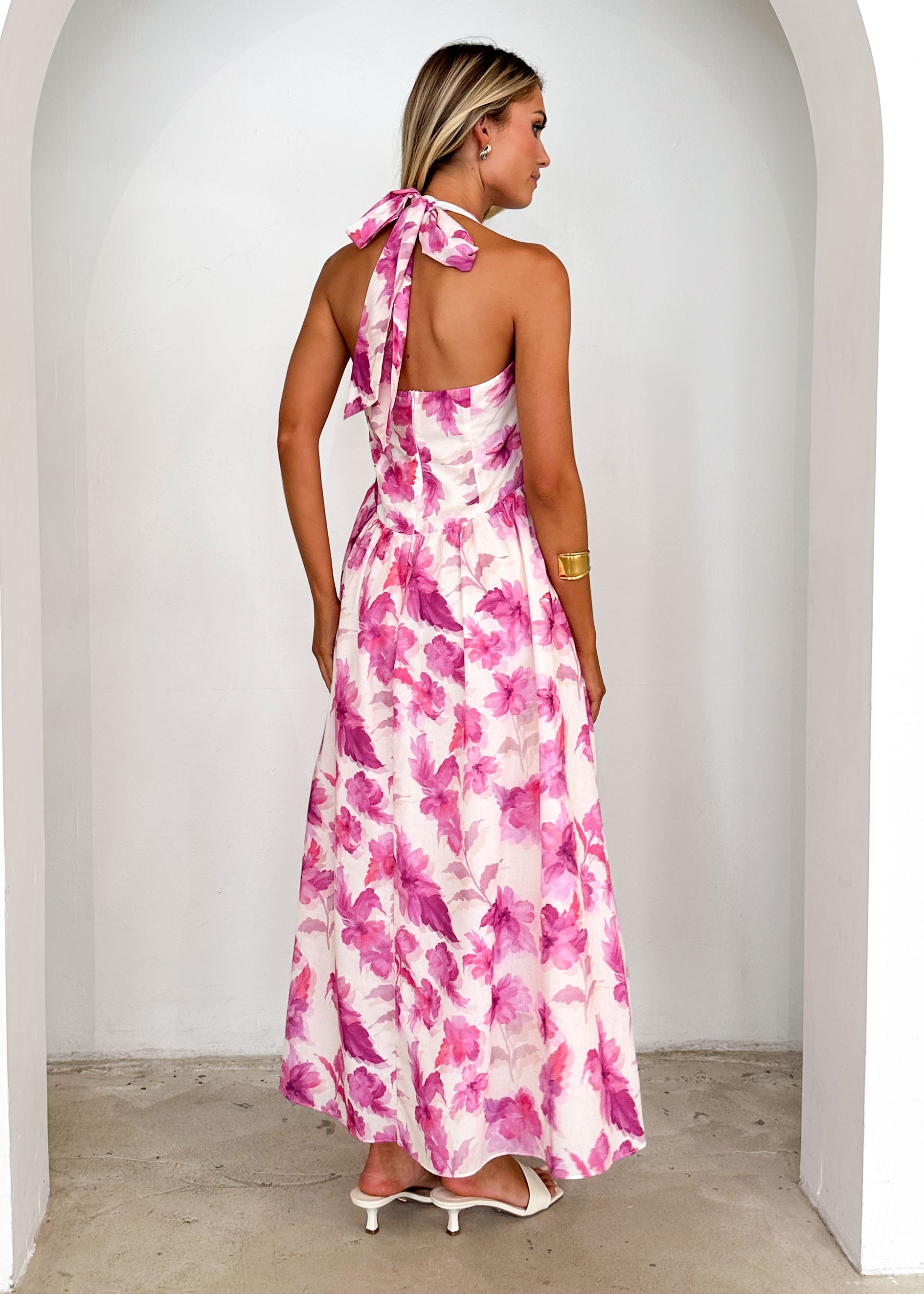 Faithless Halter Maxi Dress - Pink Flowers