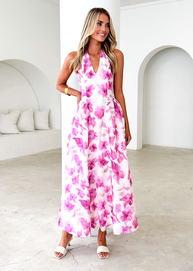 Faithless Halter Maxi Dress - Pink Flowers Gingham & Heels Faithless Halter Maxi Dress - Pink Flowers Gingham & Heels