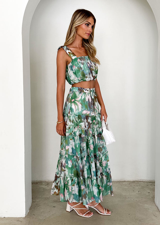 Zephyr Maxi Skirt - Green Abstract