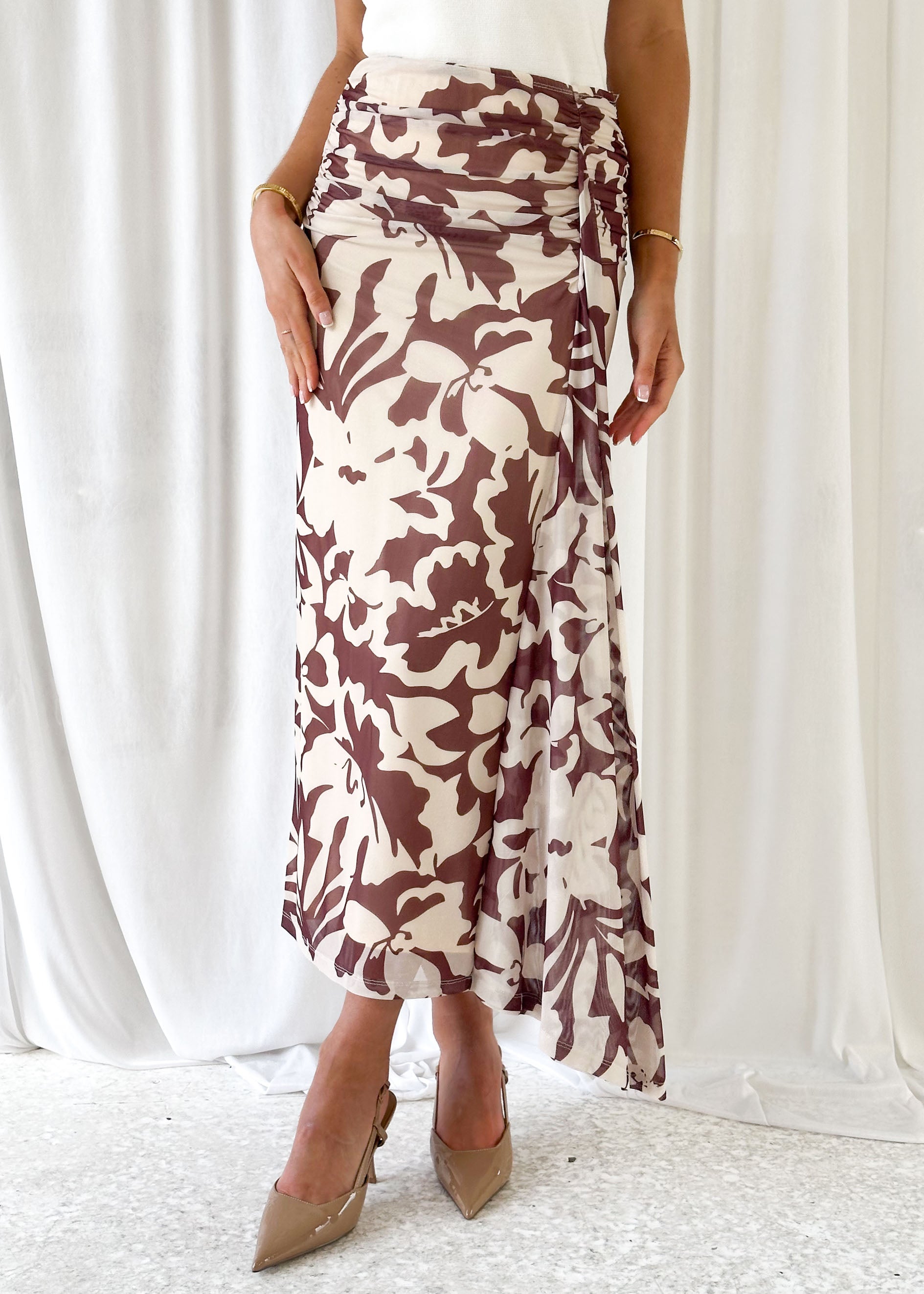 Eyso Mesh Maxi Skirt - Choc Flowers