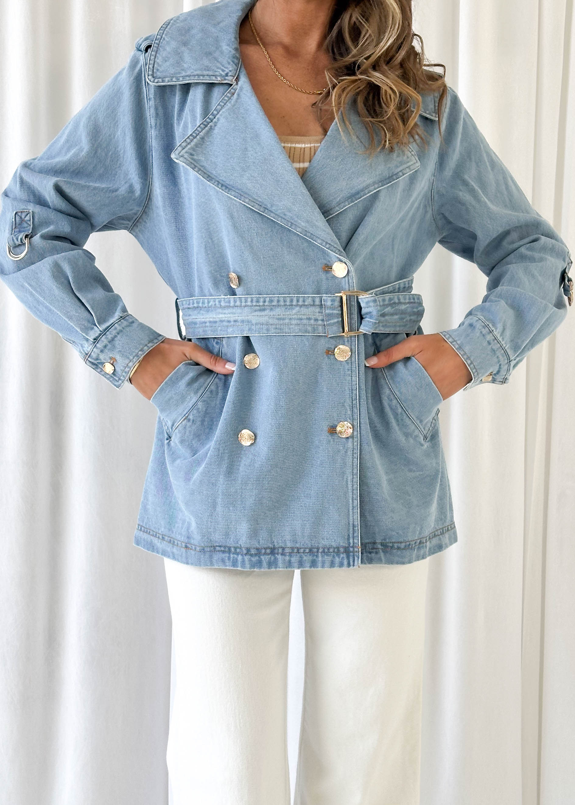 Traylo Denim Trench - Light Blue