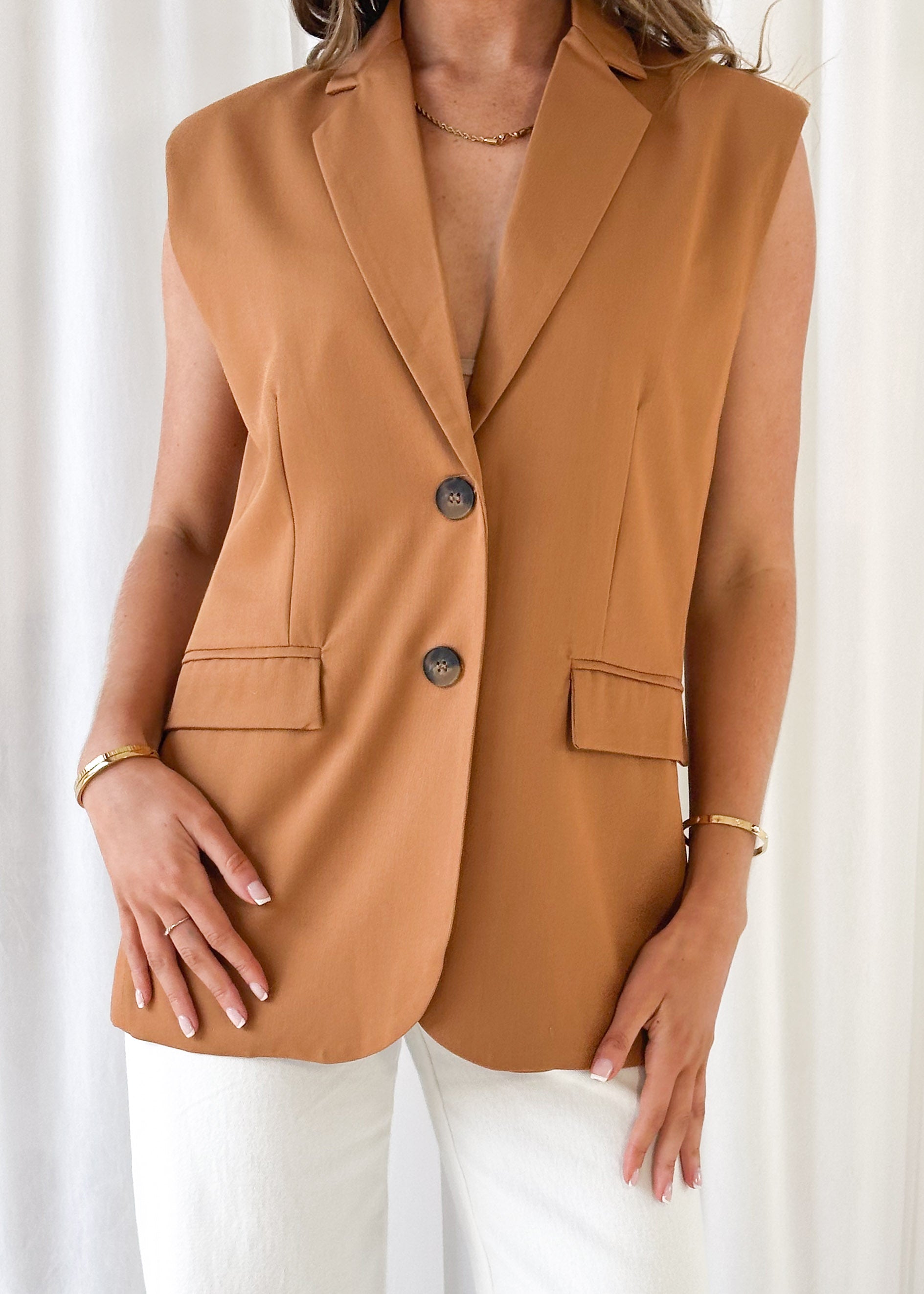 Corina Sleeveless Blazer - Rust