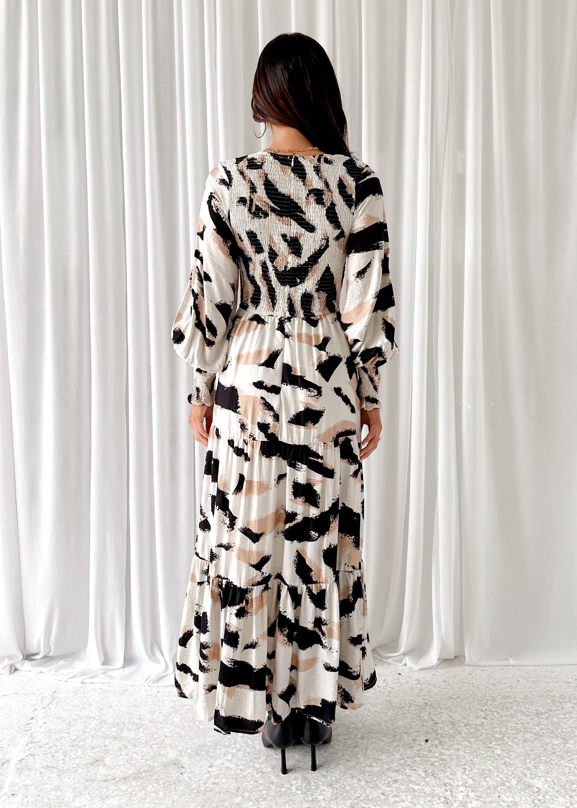 Angee Maxi Dress - Beige Abstract