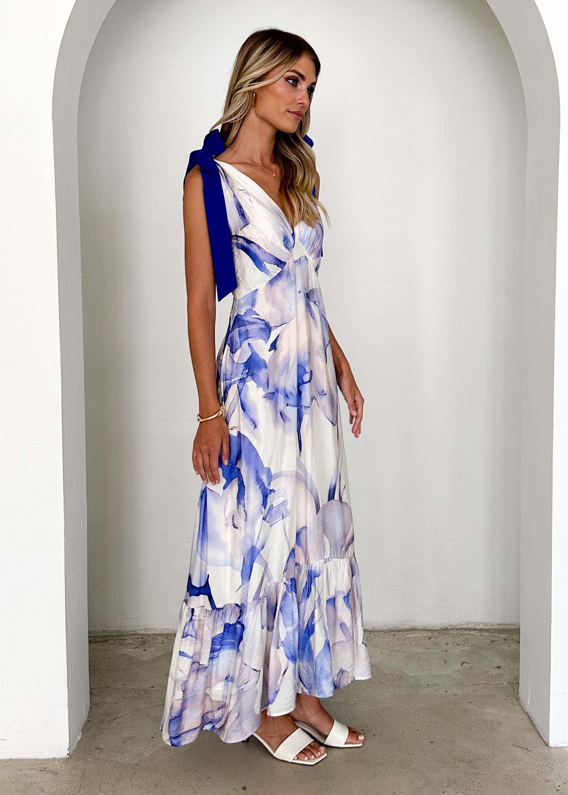 Havannah Tie Midi Dress - Lapis Flame