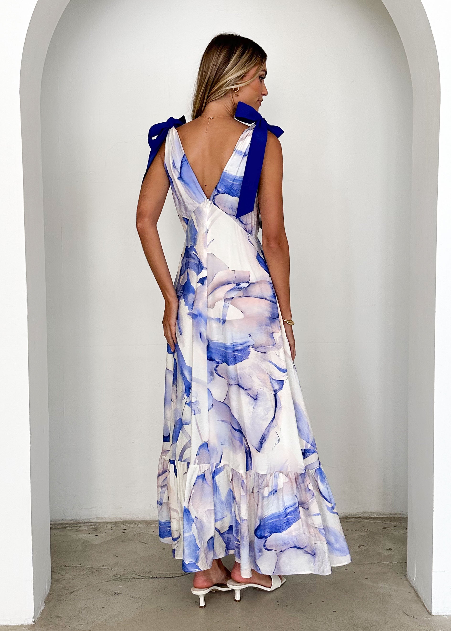 Havannah Tie Midi Dress - Lapis Flame